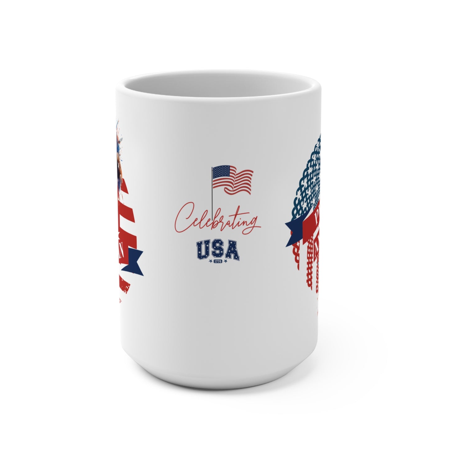 Patriotic 15oz Proud American Mug US Flag for 4th of July Summer Holiday Gift Memorial Day Presidents Day Celebrate USA Eagle Mug