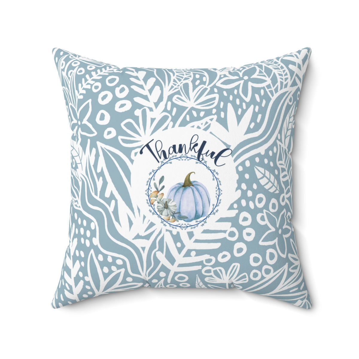 Thankful & Grateful Soft Blue Pumpkin Pillow