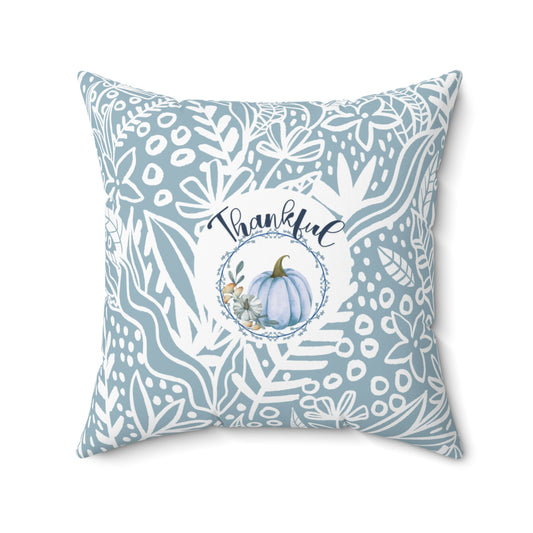 Thankful & Grateful Soft Blue Pumpkin Pillow