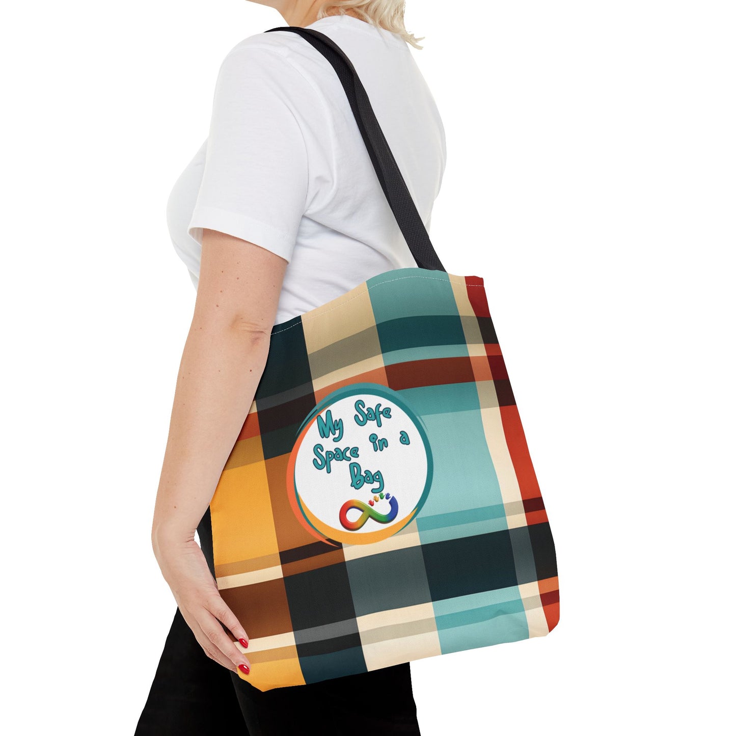 Plaid Autism Sensory Support Bag My Safe Space Neurodivergent Comfort Tote autism Awareness Schoolbag For Sensory Items Calming Essentials Therapy Bag