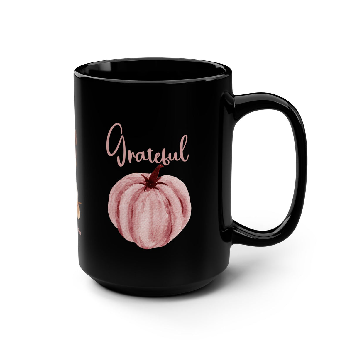 Thankful & Grateful Pink Pumpkin Mug — Midnight Black