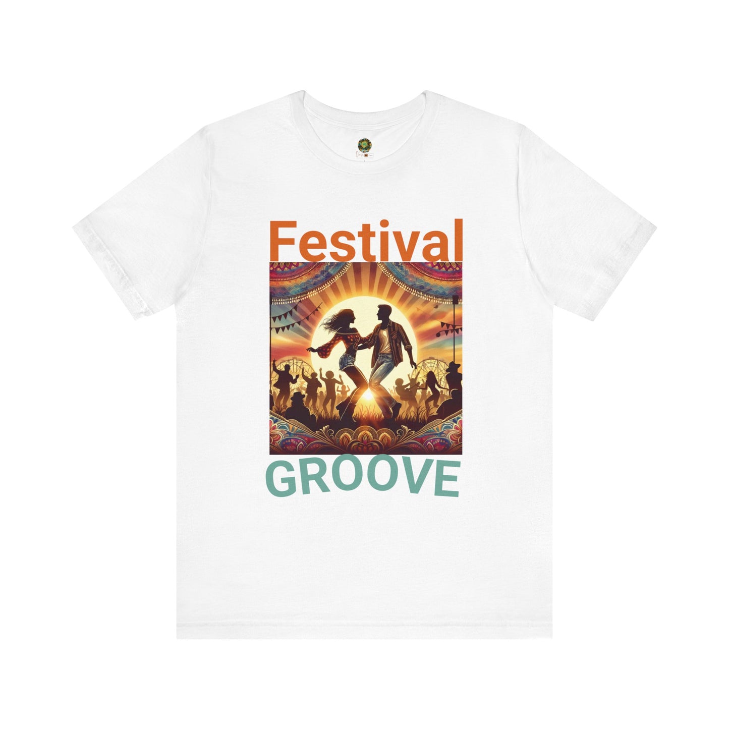 Festival Silhouette T-Shirt Trendy Festival Groove Top for Festival-Goers Dancing Couple Tee for Music Lovers Boho Style Dance Party