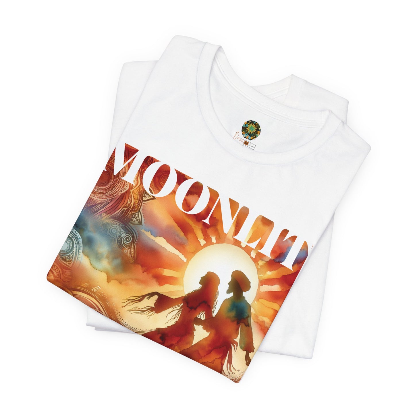 Festival T-Shirt Trendy Silhouette Dancing Couple Boho Moonlit Sounds Top for Desert Twilight Music Lovers and Festival-Goers