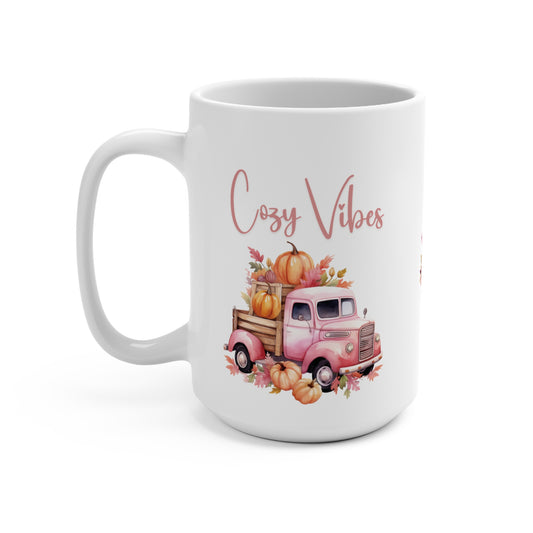 Cozy Fall Vibes Mug Gift for Fall Lovers Pink Pickup Truck Mug Thanksgiving Pumpkin Drinkware Seasonal Mug Fall Inspired Design