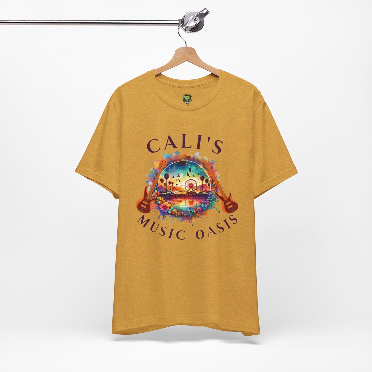 Cali's Music Oasis T-Shirt Artistic Guitar Festival Tee for Music Lovers Bohemian Desert Style