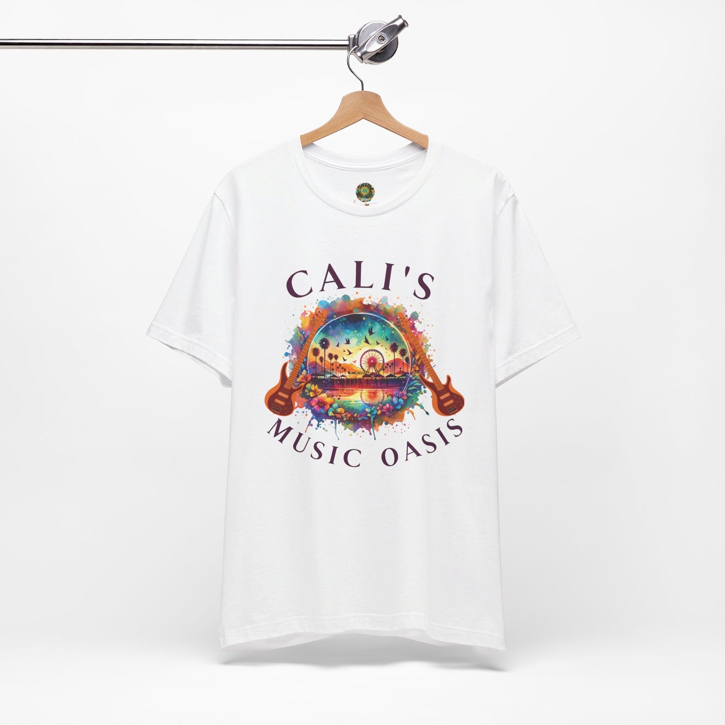 Cali's Music Oasis T-Shirt Artistic Guitar Festival Tee for Music Lovers Bohemian Desert Style