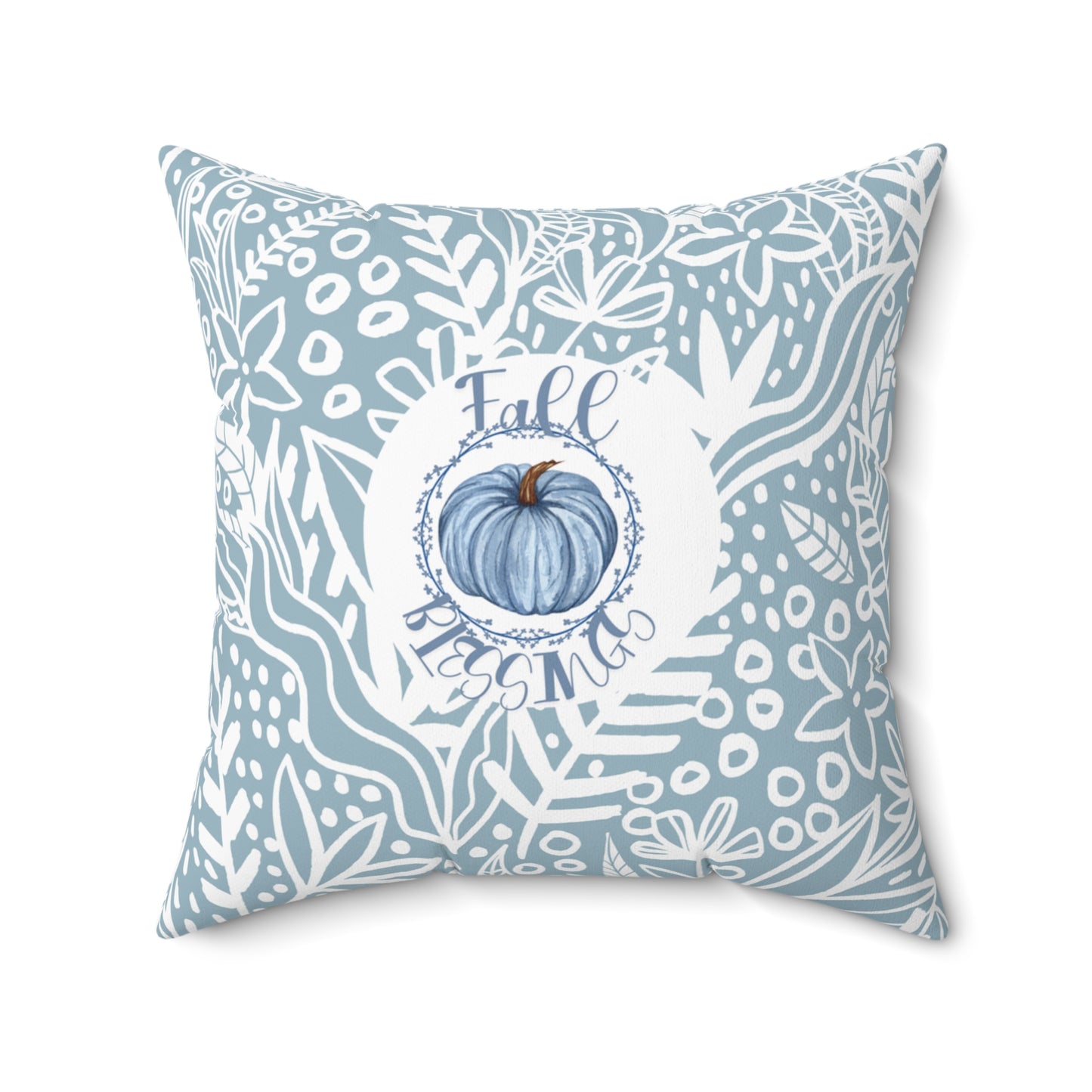 Teal Blue Pumpkin Design Floral Pillow Decorative Fall Accent Throw Cushion Gift for Her Thanksgiving Fall Accent Home Decor