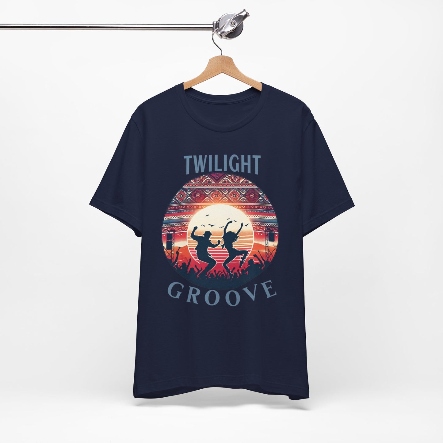 Desert Festival Tee Twilight Groove Silhouette Dancing Couple Bohemian Desert Music Shirt Boho Sunset Dance Top for Outdoor Music Lovers