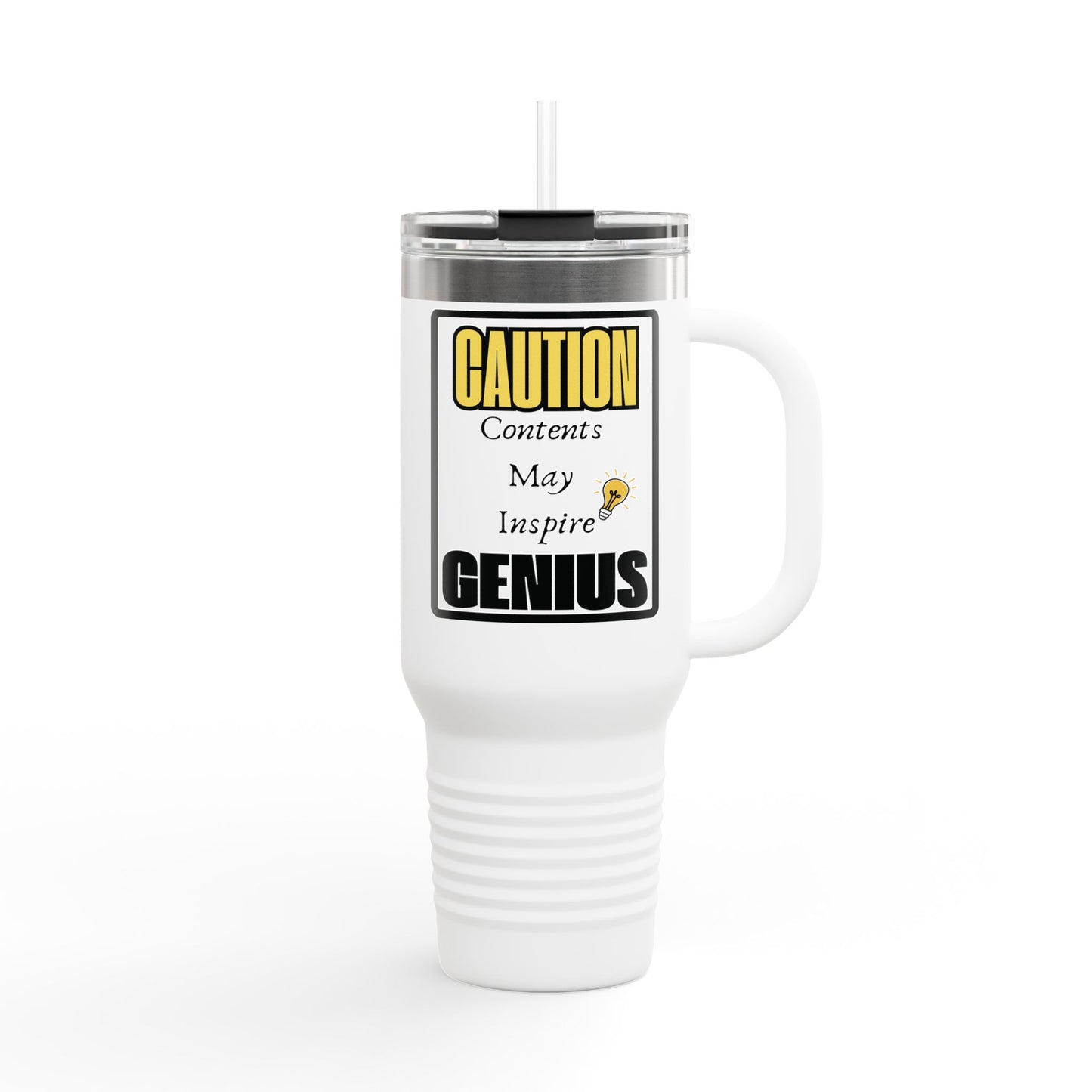 Caution: Contents May Inspire Genius 40 oz Tumbler | Funny Motivational Travel Mug | Everyday Gift Drinkware
