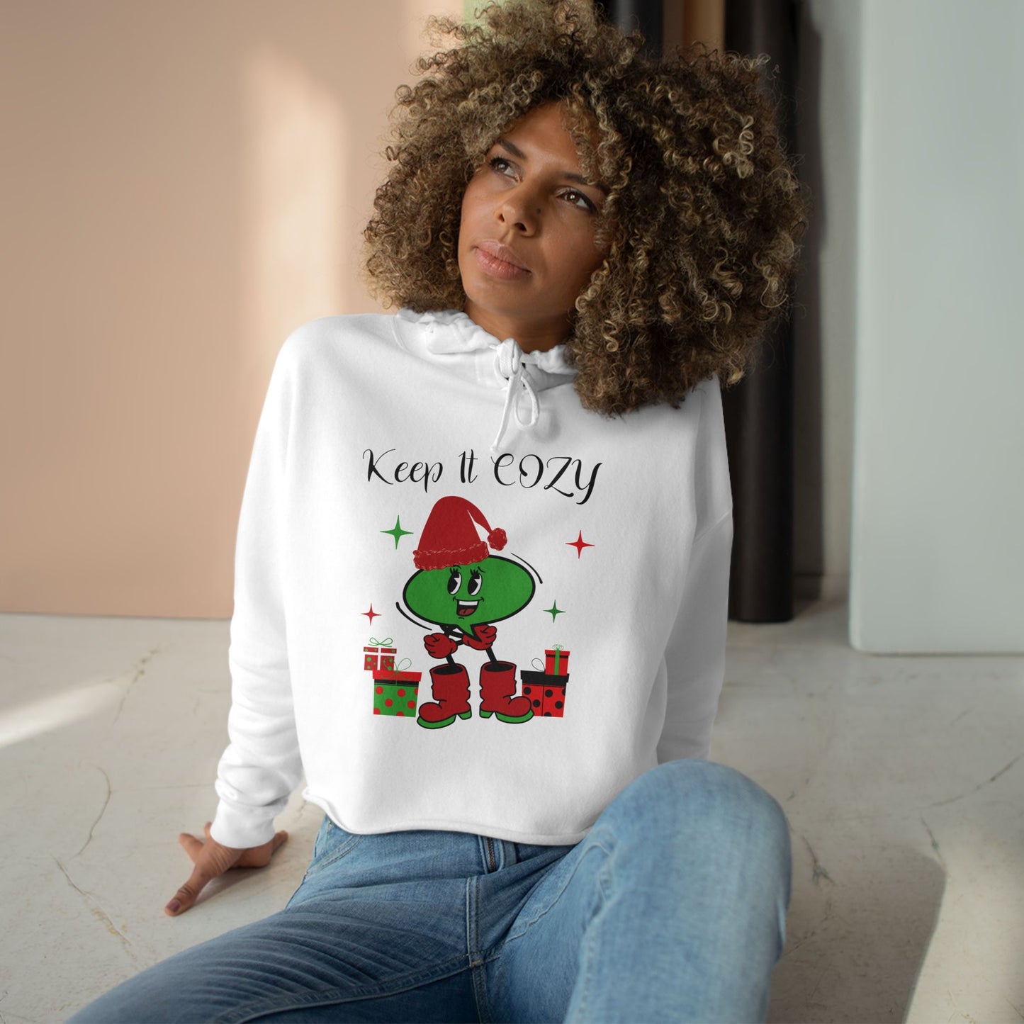 Christmas Chat Bubble Crop Hoodie Trendy Cute Fun Holiday Apparel Unique Seasonal Character Hoodie Gift Idea