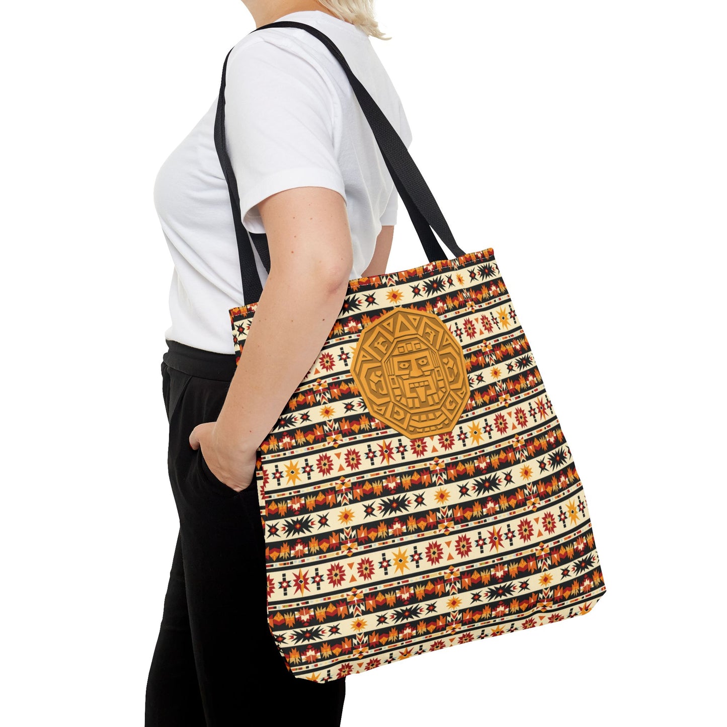 Southwestern Tote with Mayan Accent Fashionable Artistic Aztec Print Multiuse Bag for Weekend Getaways