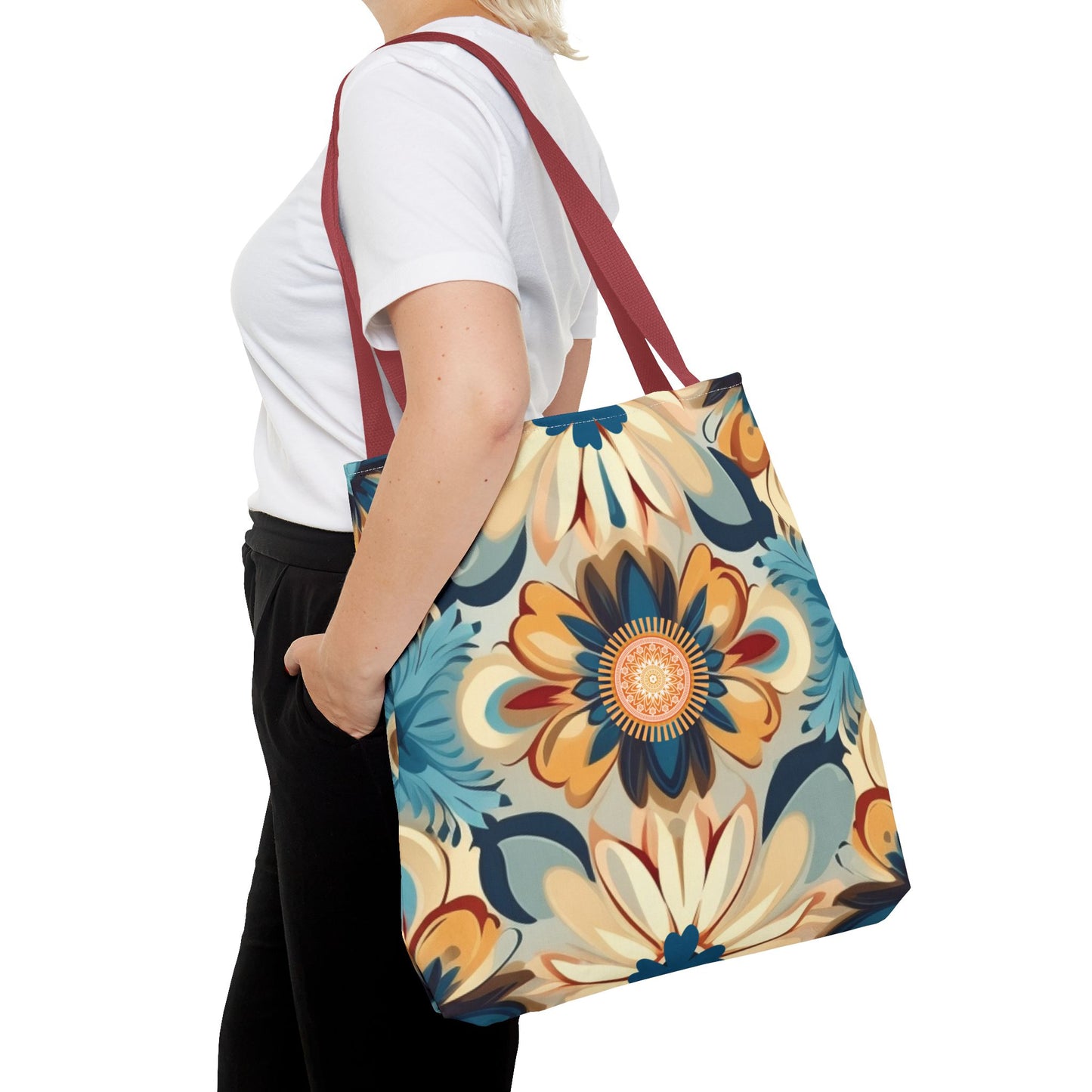 Bohemian Style Floral Tote With Medallion Accent Trendy Multipurpose Everyday Carryall Eye-Catching Design Fashionable Shopper