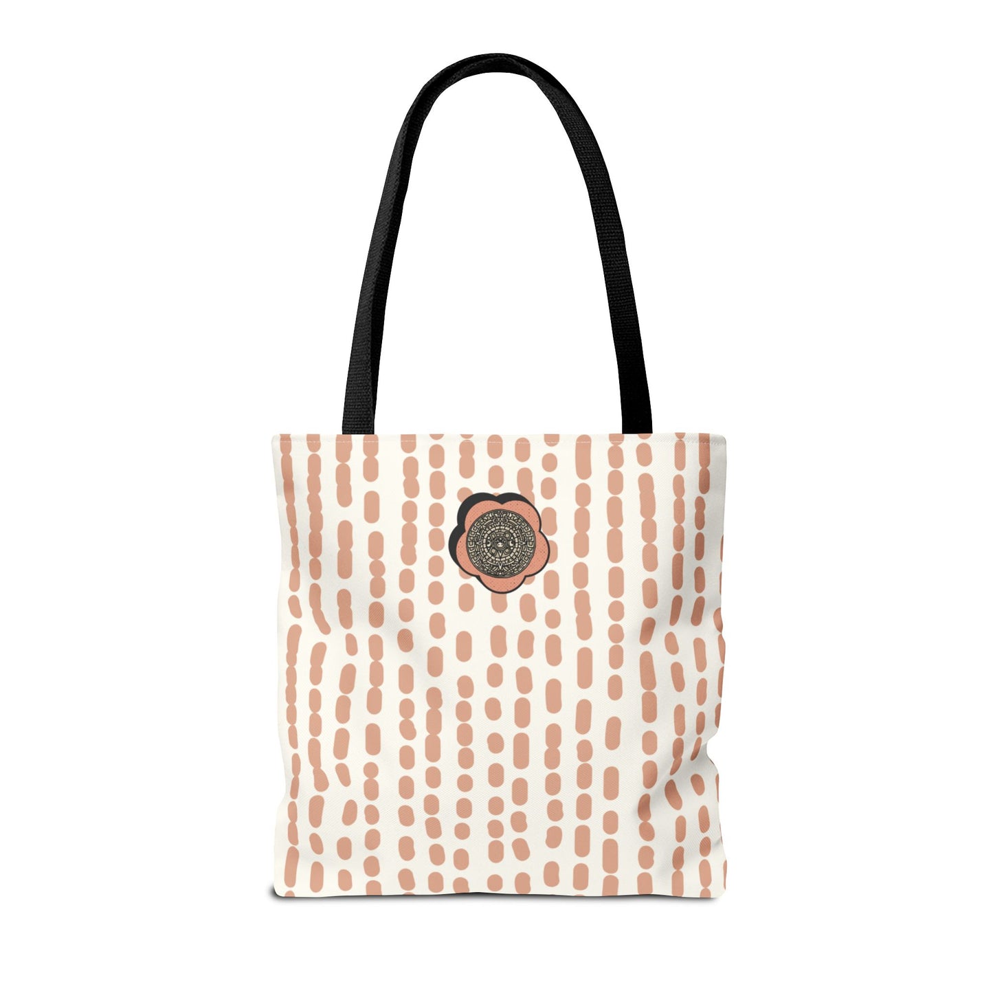 Elegant Bohemian Style Peach Abstract Tote With Medallion Accent Stylish Everyday vertical Pattern Carryall Fashionable Multipurpose Shopper