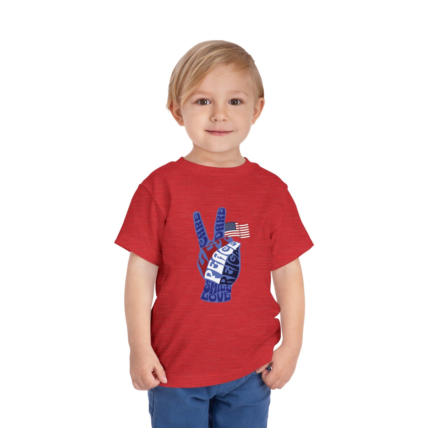 Civic Pride Toddler T-Shirt Patriotic Peace Sign Let Peace Reign Inspirational Tee for USA Patriotic Celebrations