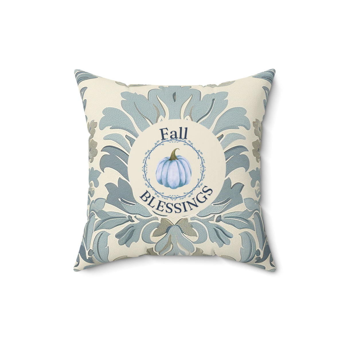 Fall Blessings Blue Damask Pumpkin Pillow