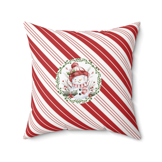 Christmas Candy-Striped Seasonal Santa Accent Pillow Whimsical Striped Holiday Throw Cushion Cozy Snowman Pillow Gift for the Holildays