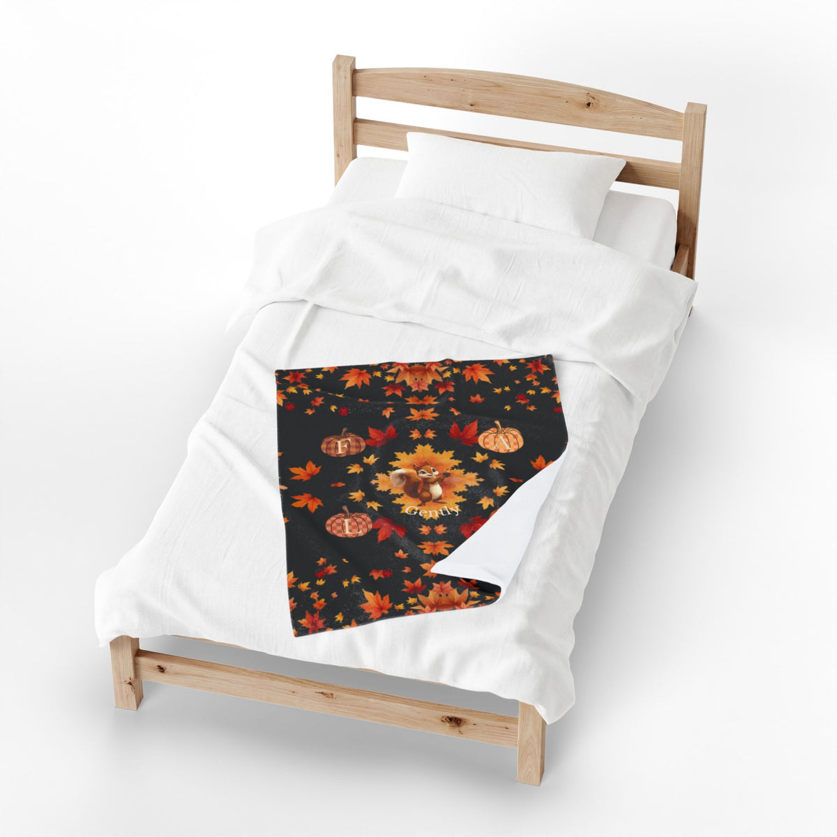 Fall Gently Velveteen Plush Blanket | Cozy Autumn Squirrel & Pumpkin Throw