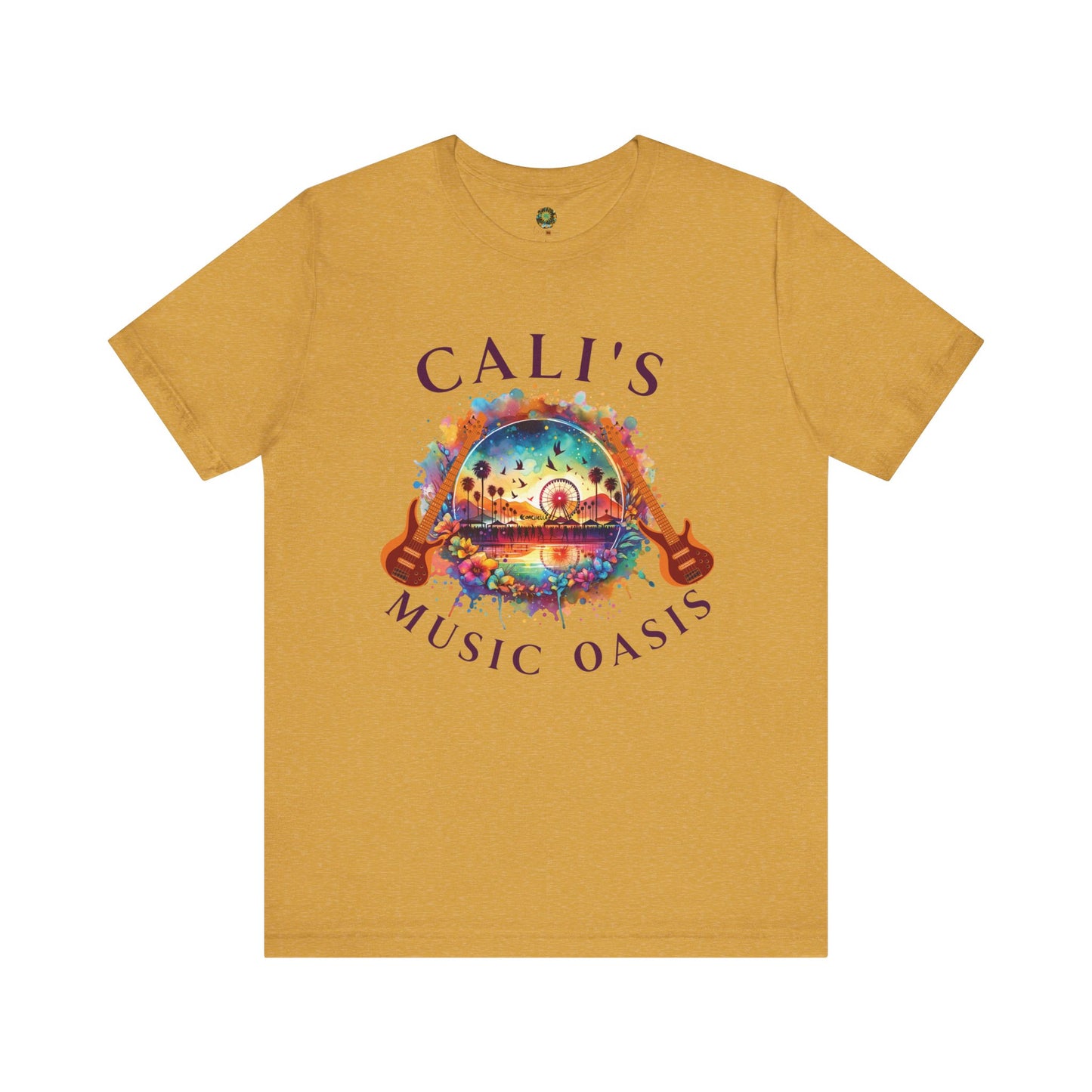 Cali's Music Oasis T-Shirt Artistic Guitar Festival Tee for Music Lovers Bohemian Desert Style