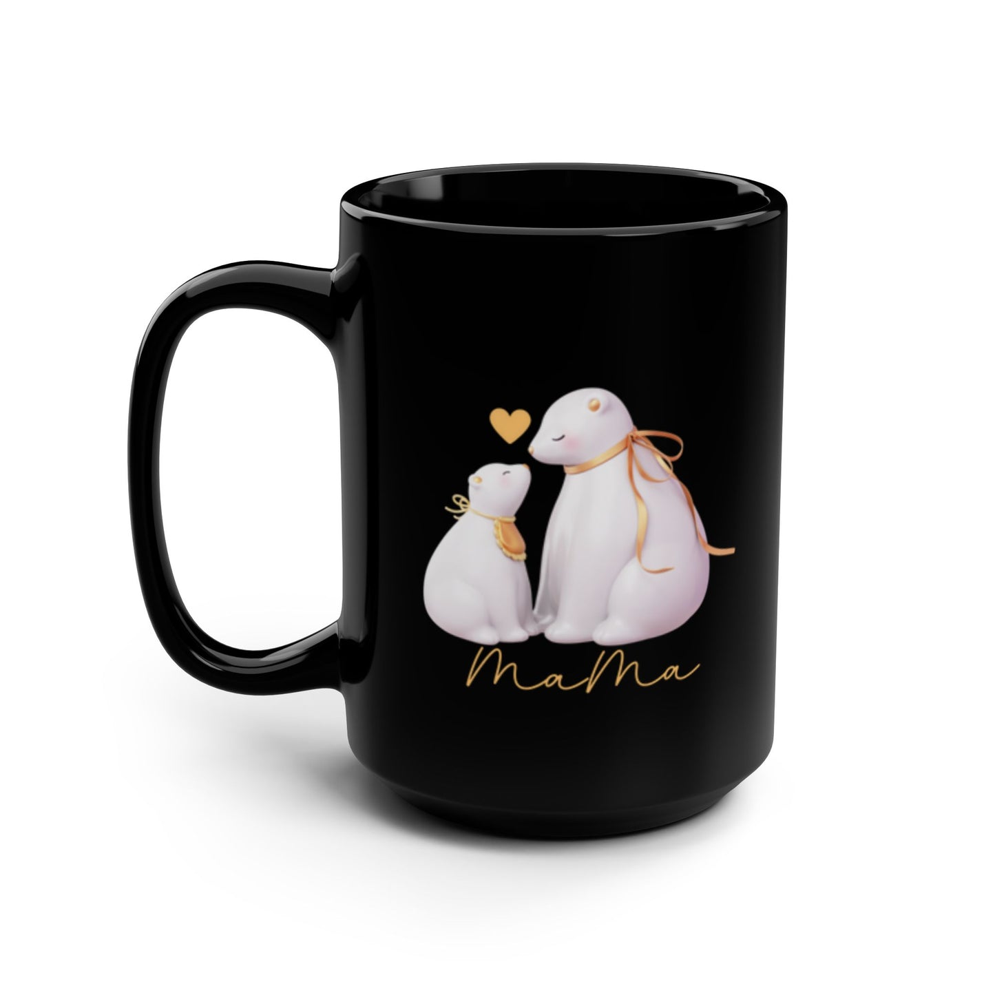 Mama Polar Bear 15 oz Black Mug | Sweet Motherhood Gift for Mom