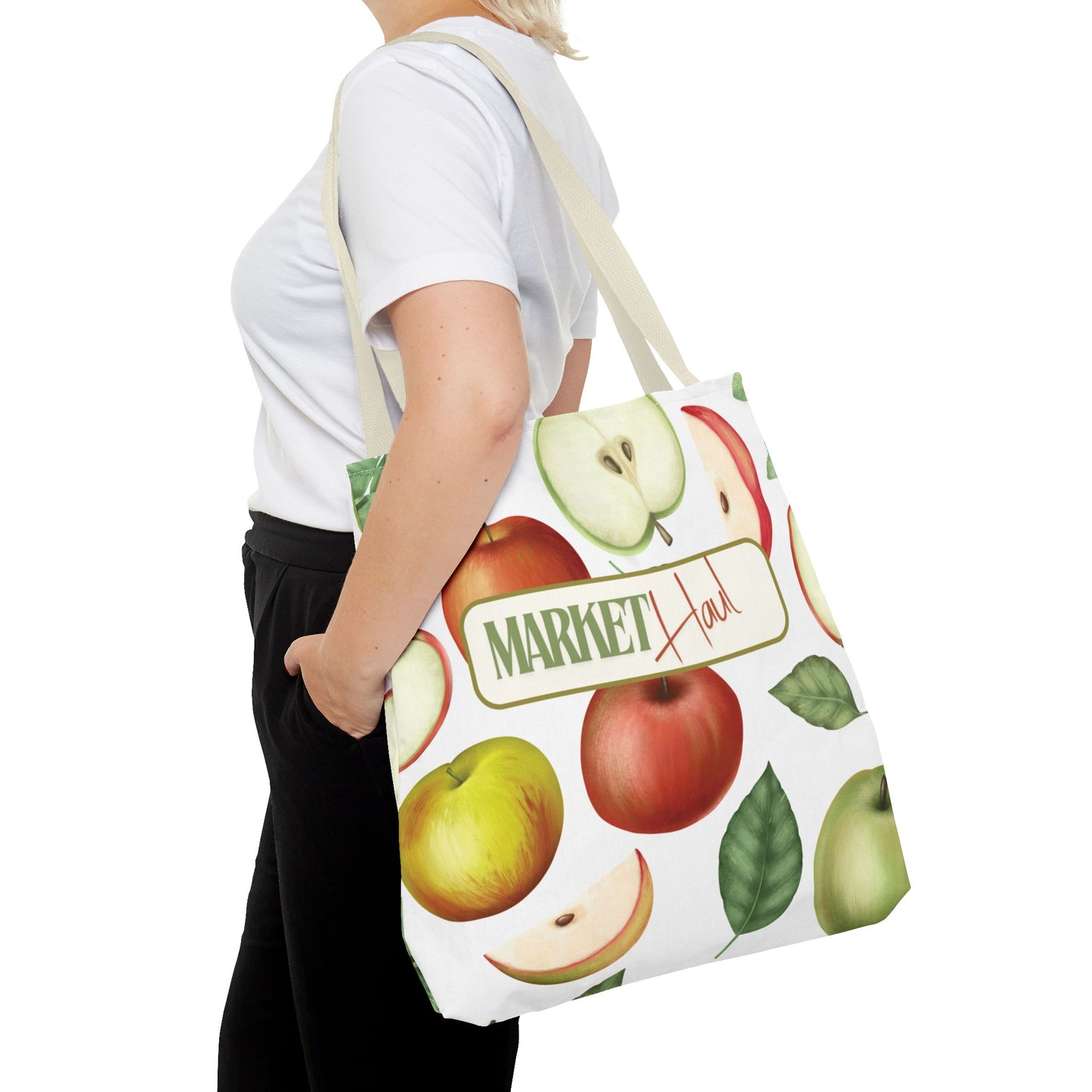 Everyday-Use Shopping Tote Apple Pattern Shopping Bag Functional Large Storage Eco-Friendly Market Tote