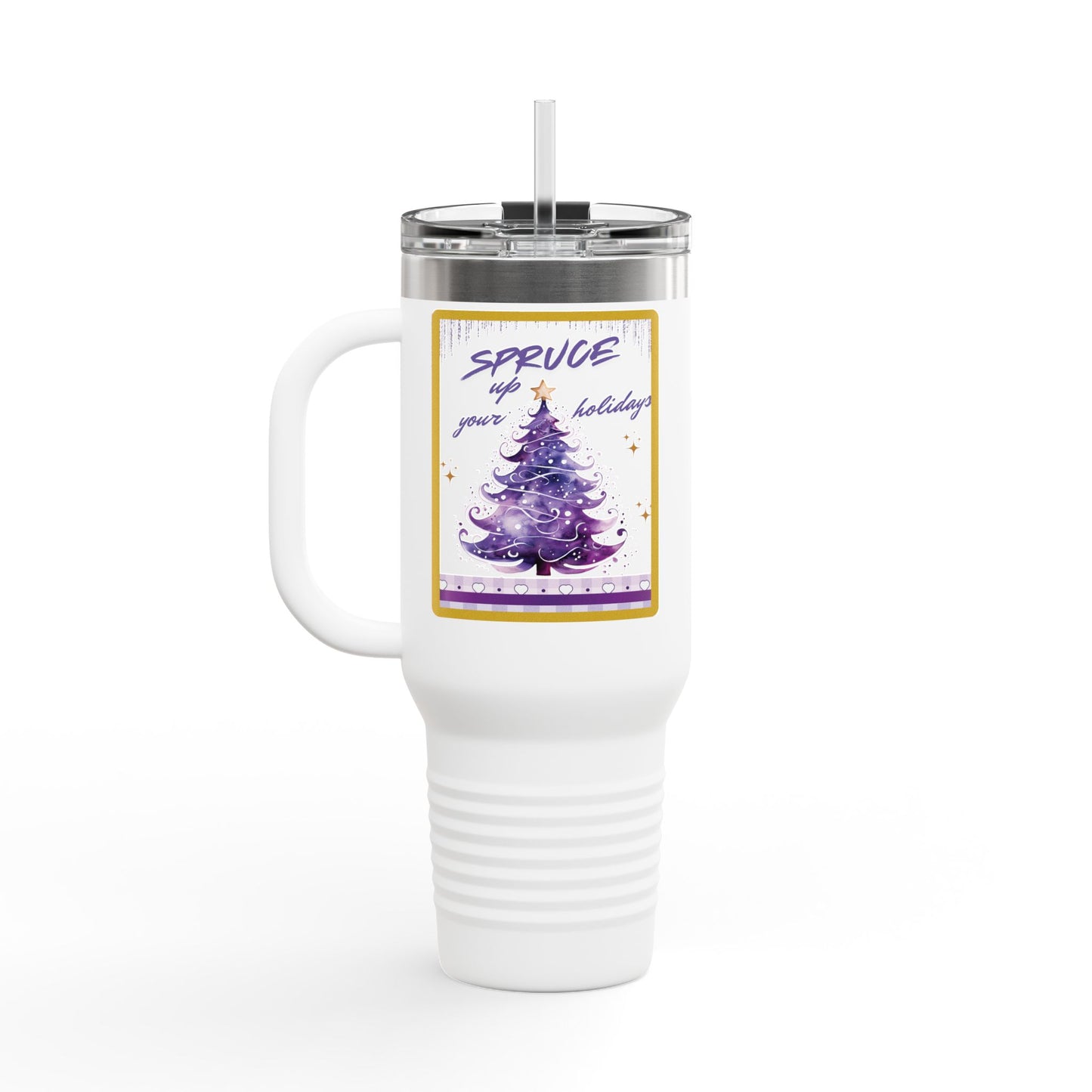 Spruce Up the Holidays 40 oz Christmas Tumbler | Purple Tree Holiday Travel Mug