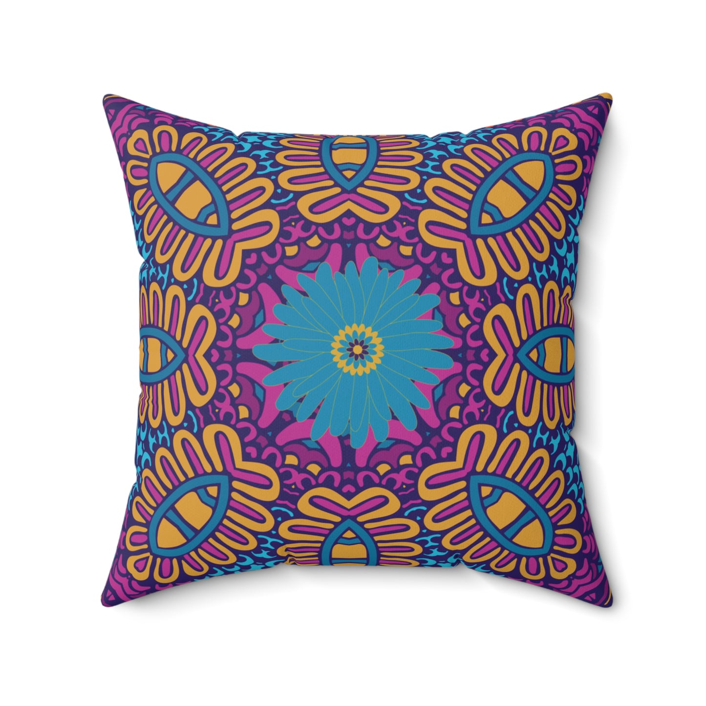 Mandala Pillow Purple and Blue Housewarming Gift Bold Pattern Art-Inspired Decorative Pillow Vibrant Home Decor Chair Cushion