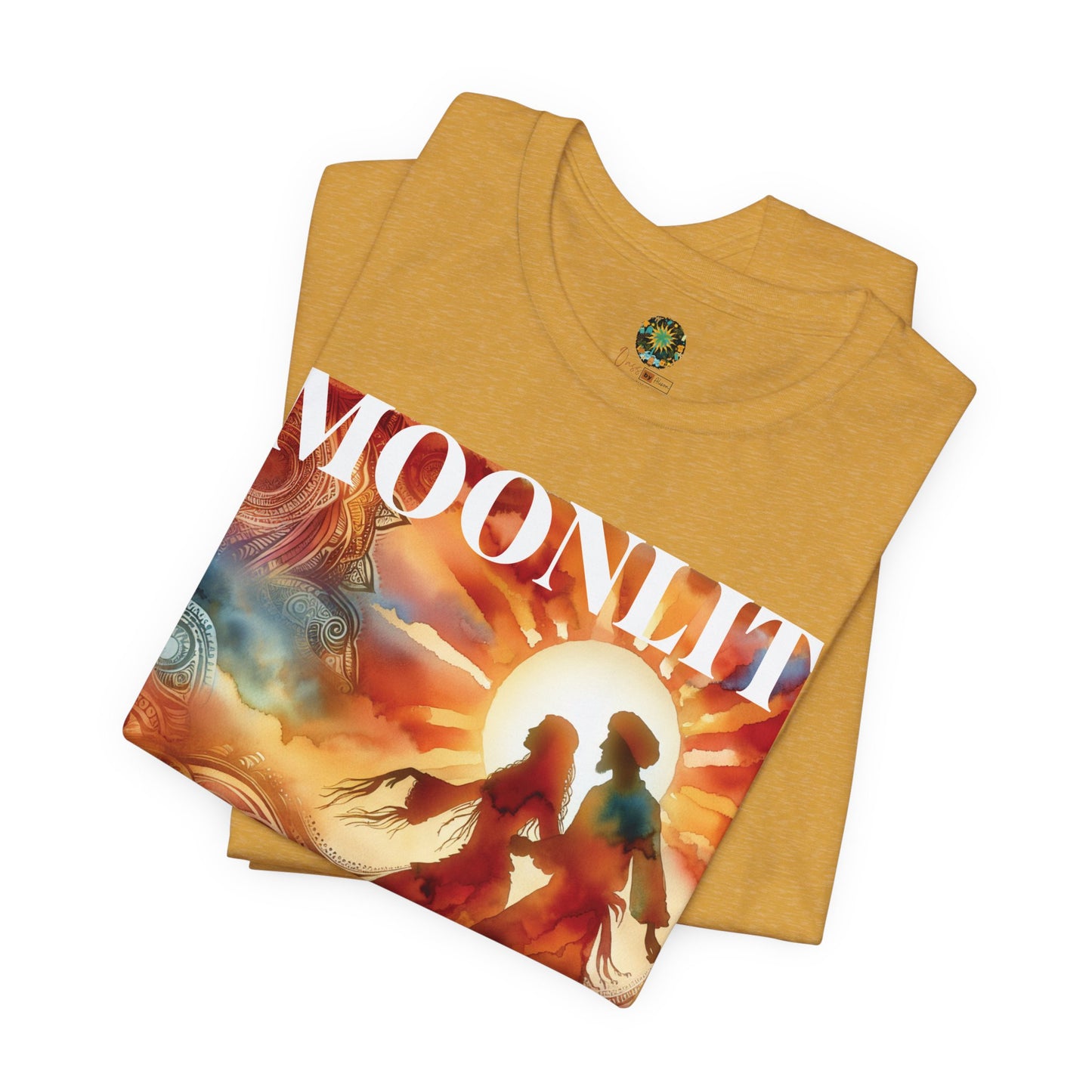 Festival T-Shirt Trendy Silhouette Dancing Couple Boho Moonlit Sounds Top for Desert Twilight Music Lovers and Festival-Goers