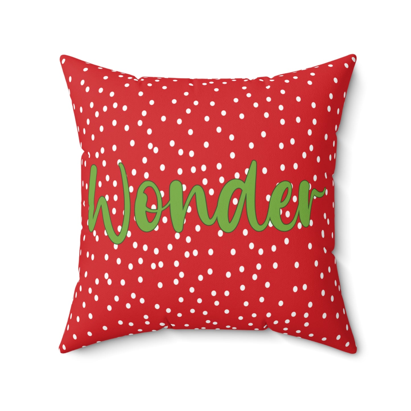 Christmas Holiday Red Double-Sided Pillow with Green Script Stylish Seasonal Home Accent Holiday Cheer Believe Wonder Cushion Gift