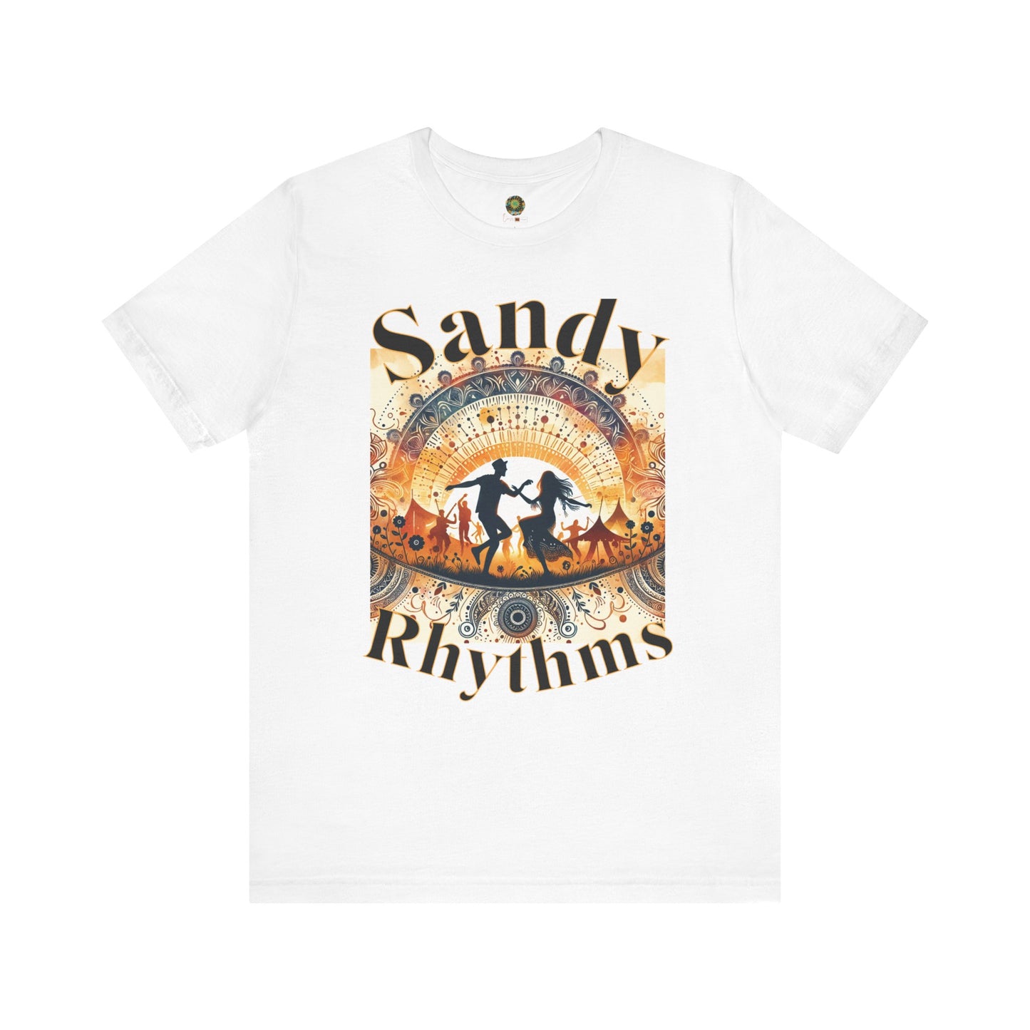 Festival Silhouette T-Shirt Trendy Boho Sandy Rhythms Top for Festival-Goers Dancing Couple Tee for Music Lovers