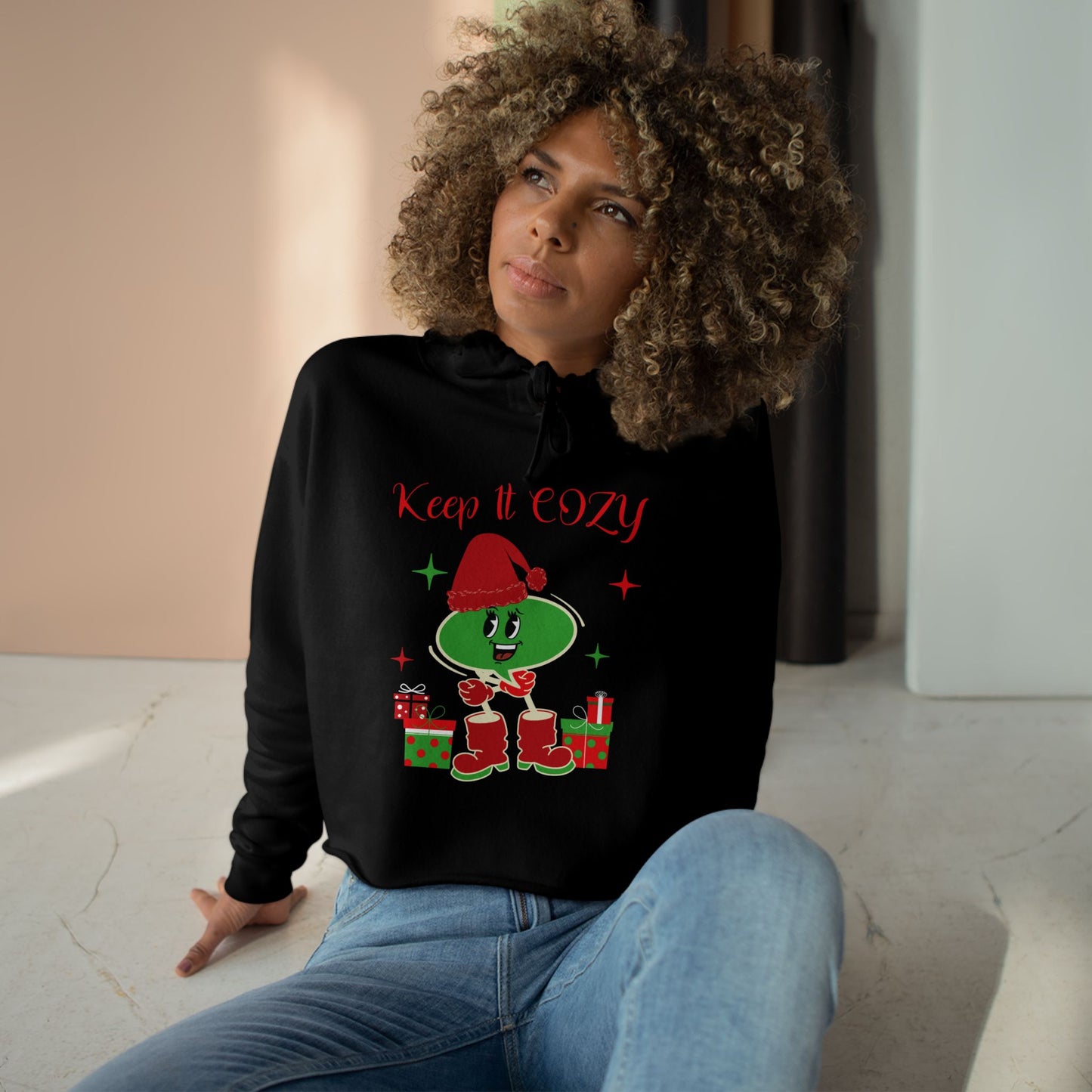 Christmas Chat Bubble Crop Hoodie Trendy Cute Fun Holiday Apparel Unique Seasonal Character Hoodie Gift Idea