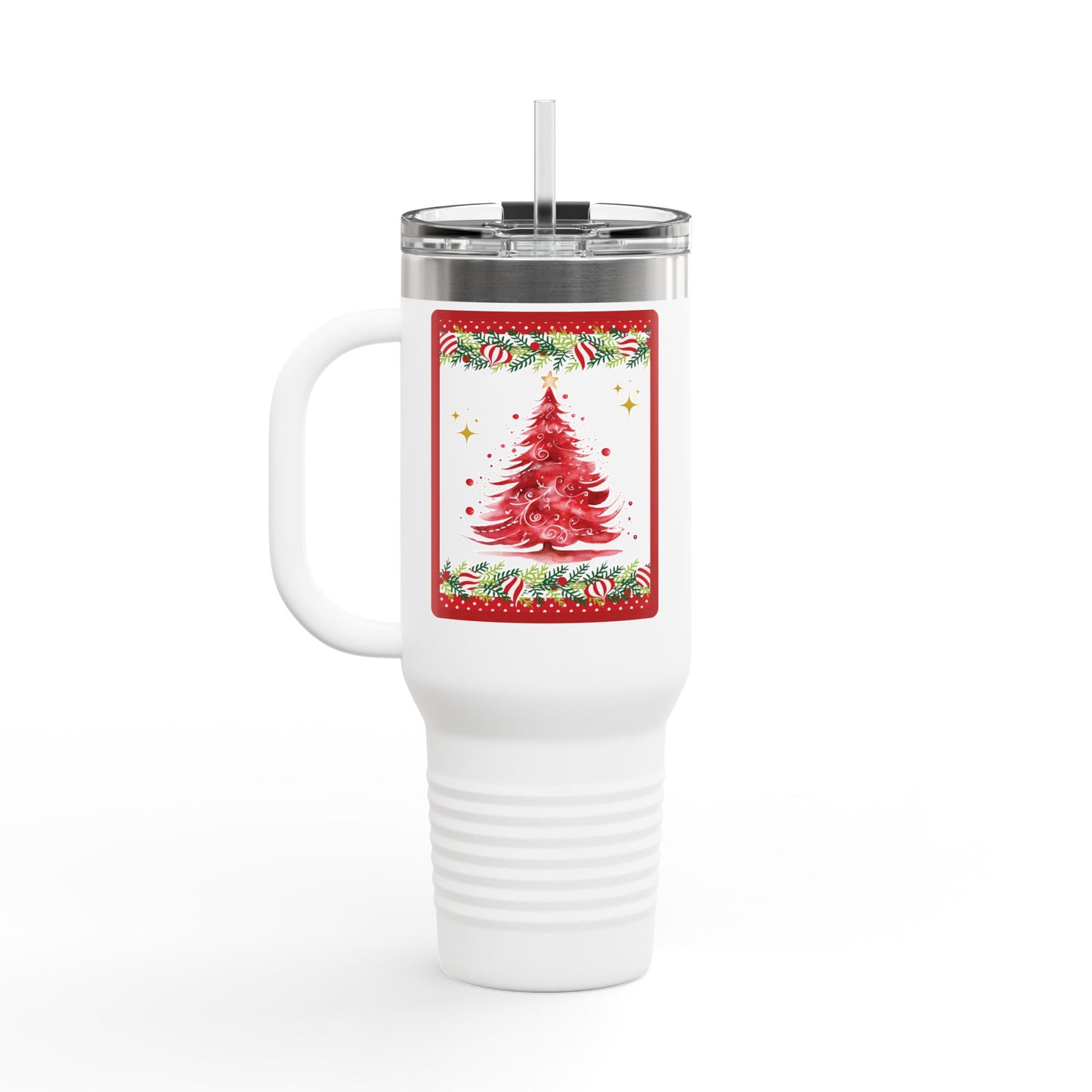 Merry Dots Christmas 40 oz Tumbler | Red Tree Holiday Travel Mug | Festive Christmas Drinkware