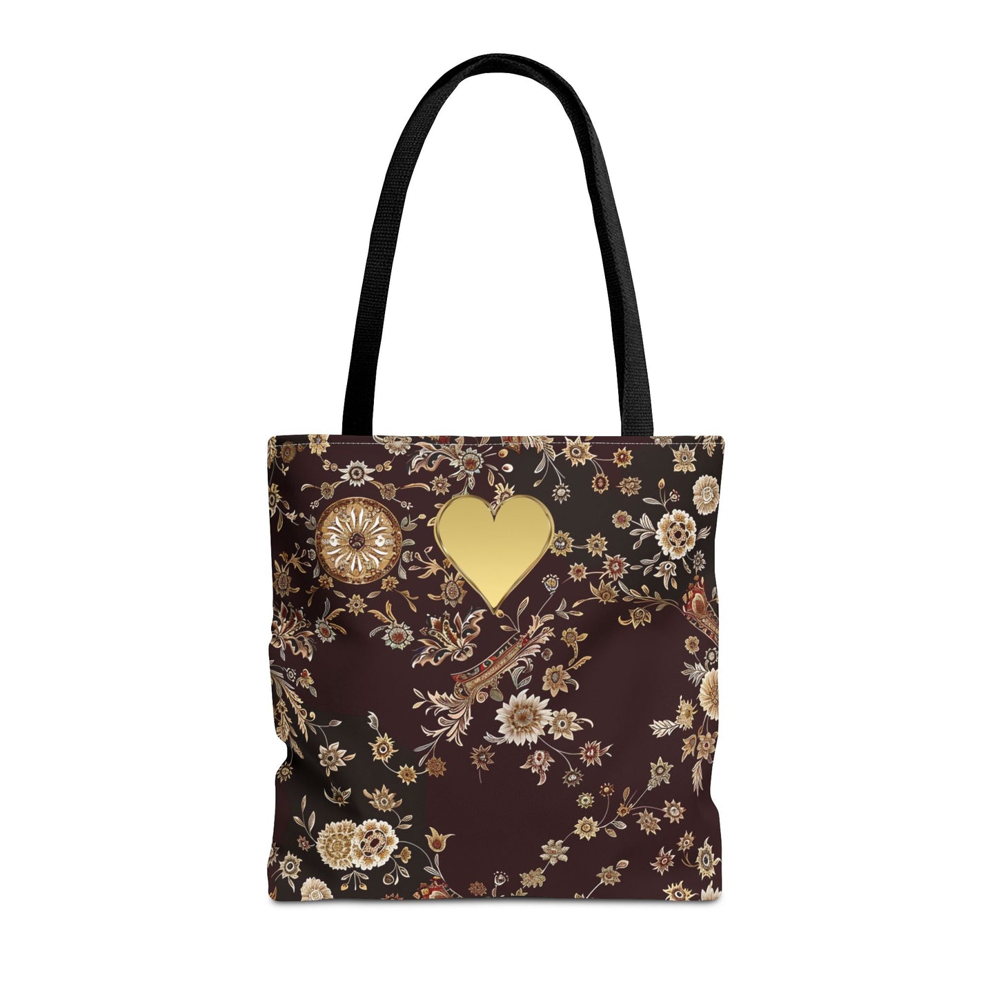 Paisley Romantic Tote For Valentine's Day Work and Office Intricate Floral Tote Bag For Women Gold Heart Embellished  Accessory Gift Bag for Her