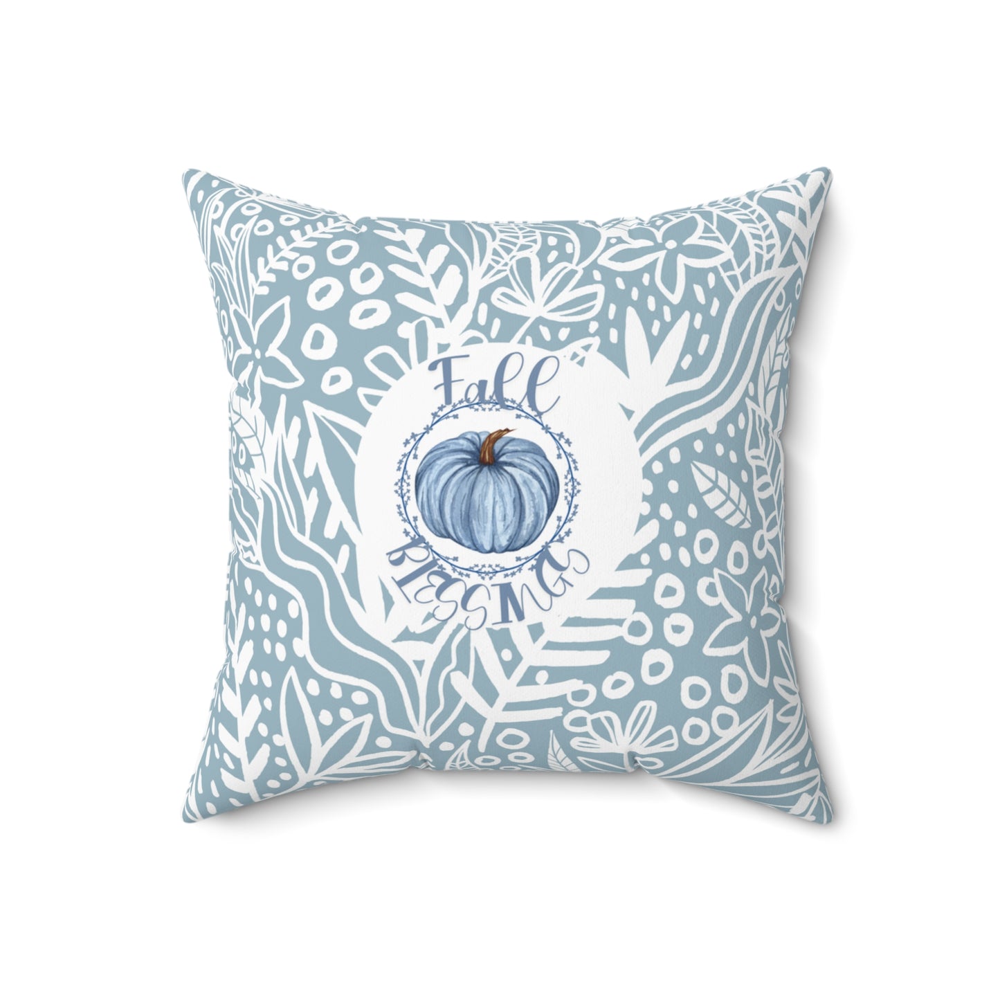 Teal Blue Pumpkin Design Floral Pillow Decorative Fall Accent Throw Cushion Gift for Her Thanksgiving Fall Accent Home Decor