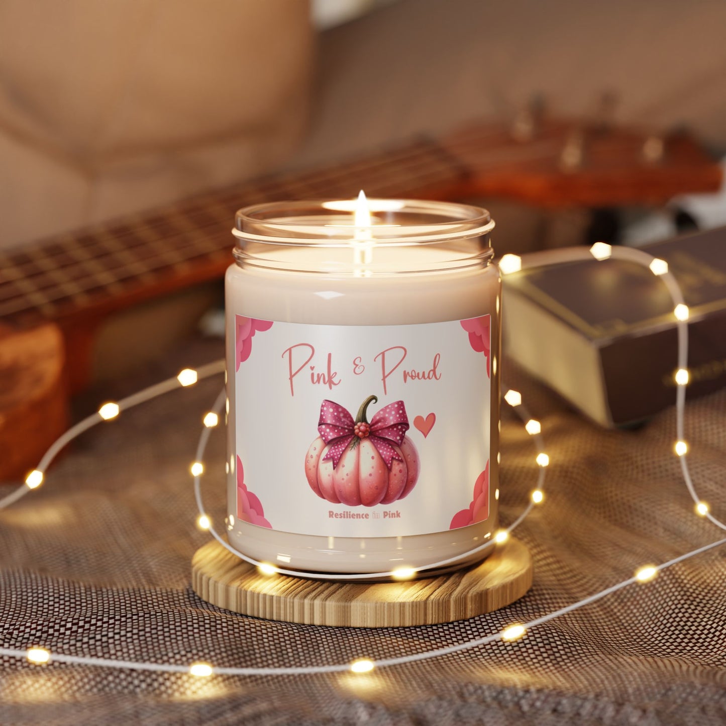 Breast Cancer Month Comfort Candle Scented Soy Candle, 9oz Eco Friendly Pink and Proud Tribute Pink Bow Pumpkin Candle