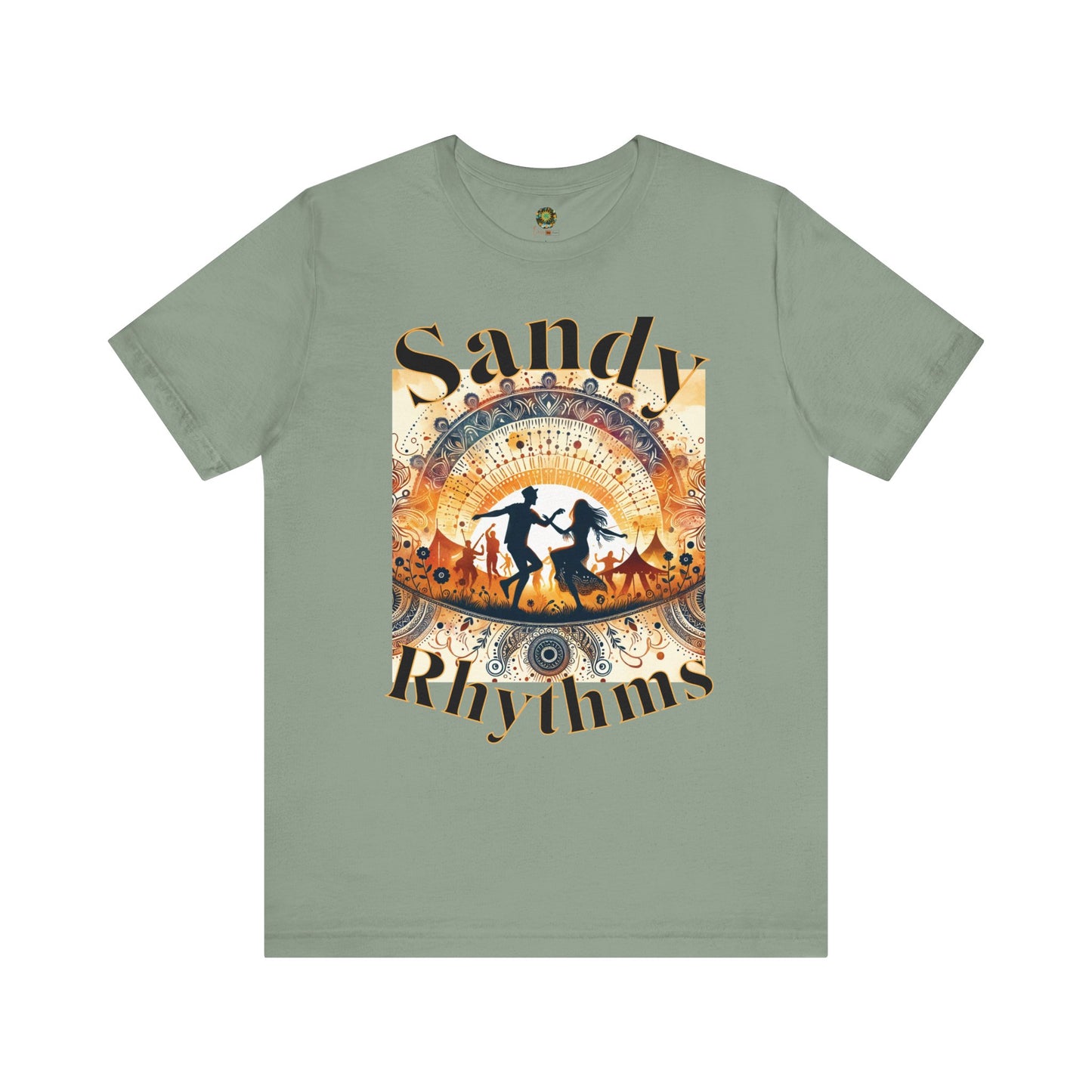 Festival Silhouette T-Shirt Trendy Boho Sandy Rhythms Top for Festival-Goers Dancing Couple Tee for Music Lovers