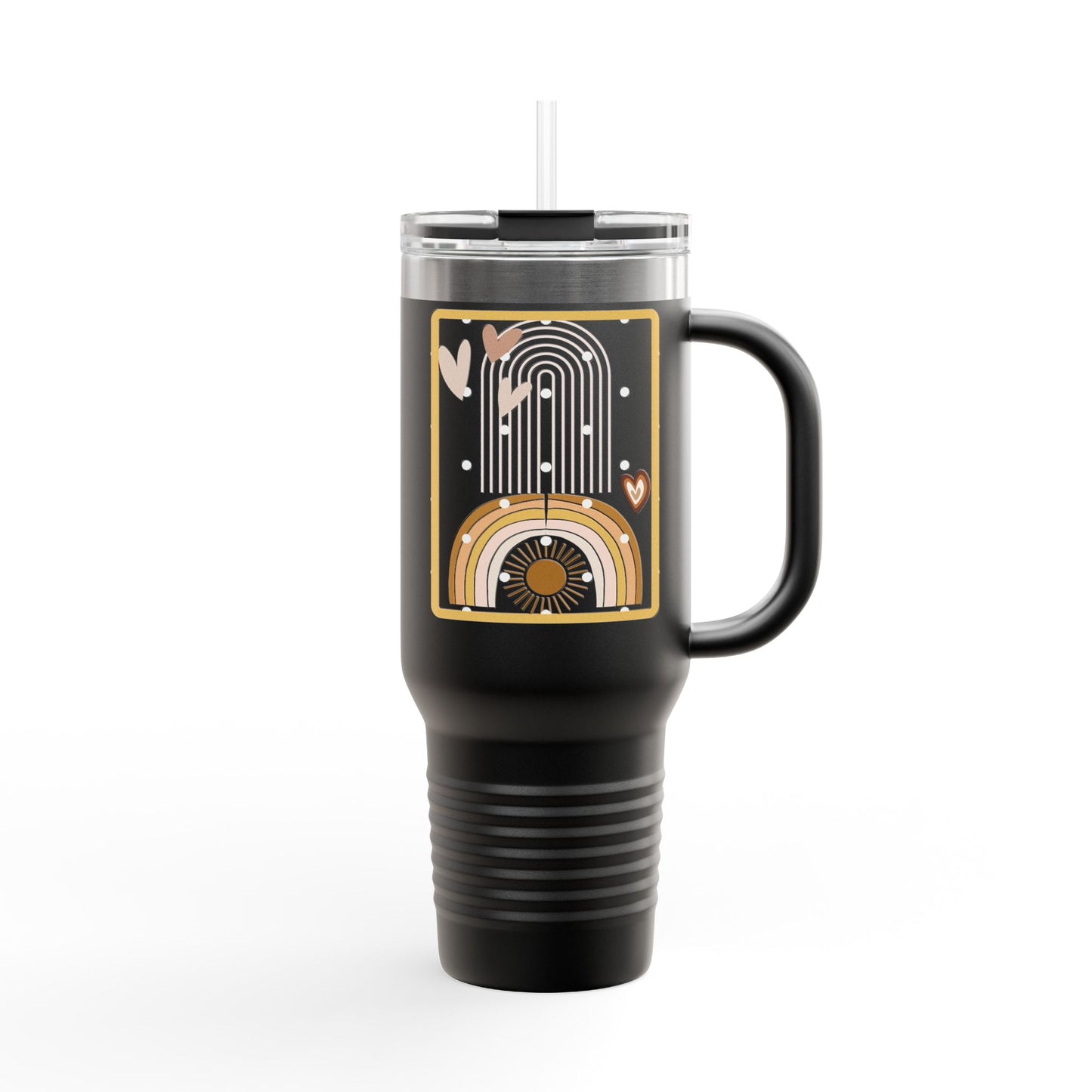 Sunset Arches 40 oz Black Tumbler | Boho Geometric Travel Mug | Modern Everyday Drinkware