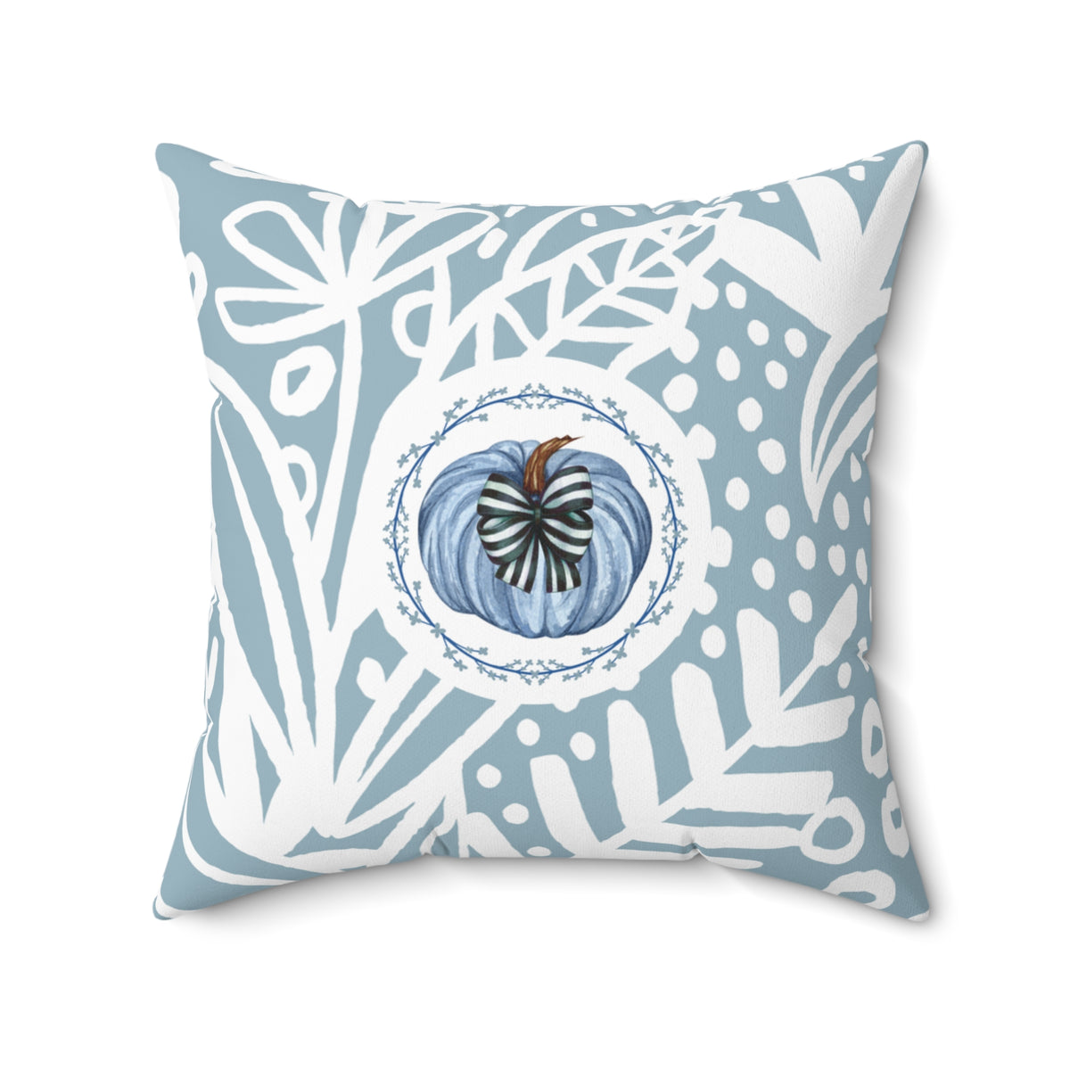 Blue Pumpkin Bow Fall Pillow — Double-Sided Autumn Accent Decor