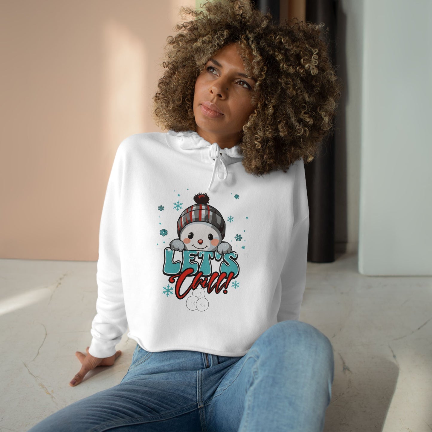 Christmas Crop Top Snowman Hoodie Cute Seasonal Sweatshirt Frosty Holiday Peeking Snowman Apparel Let's Chill Hoodie Design Holiday Gift Idea