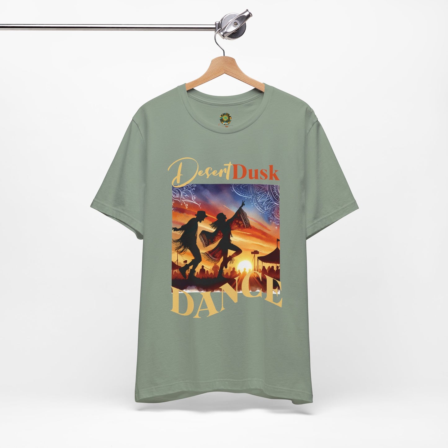 Bohemian Festival T-Shirt Silhouette T-Shirt Trendy Desert Dusk Dance Top for Festival-Goers Dancing Couple Tee for Music Lovers