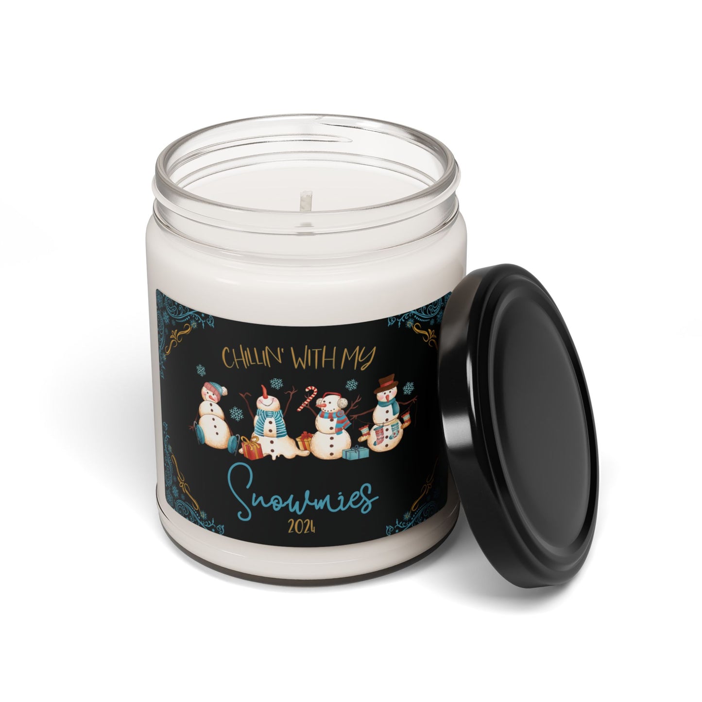 Seasonal Snowman Candle Blue and Gold Accent Holiday Gift Candle For Snowman Lovers Festive Home Decor Eco-Friendly 9oz Candle