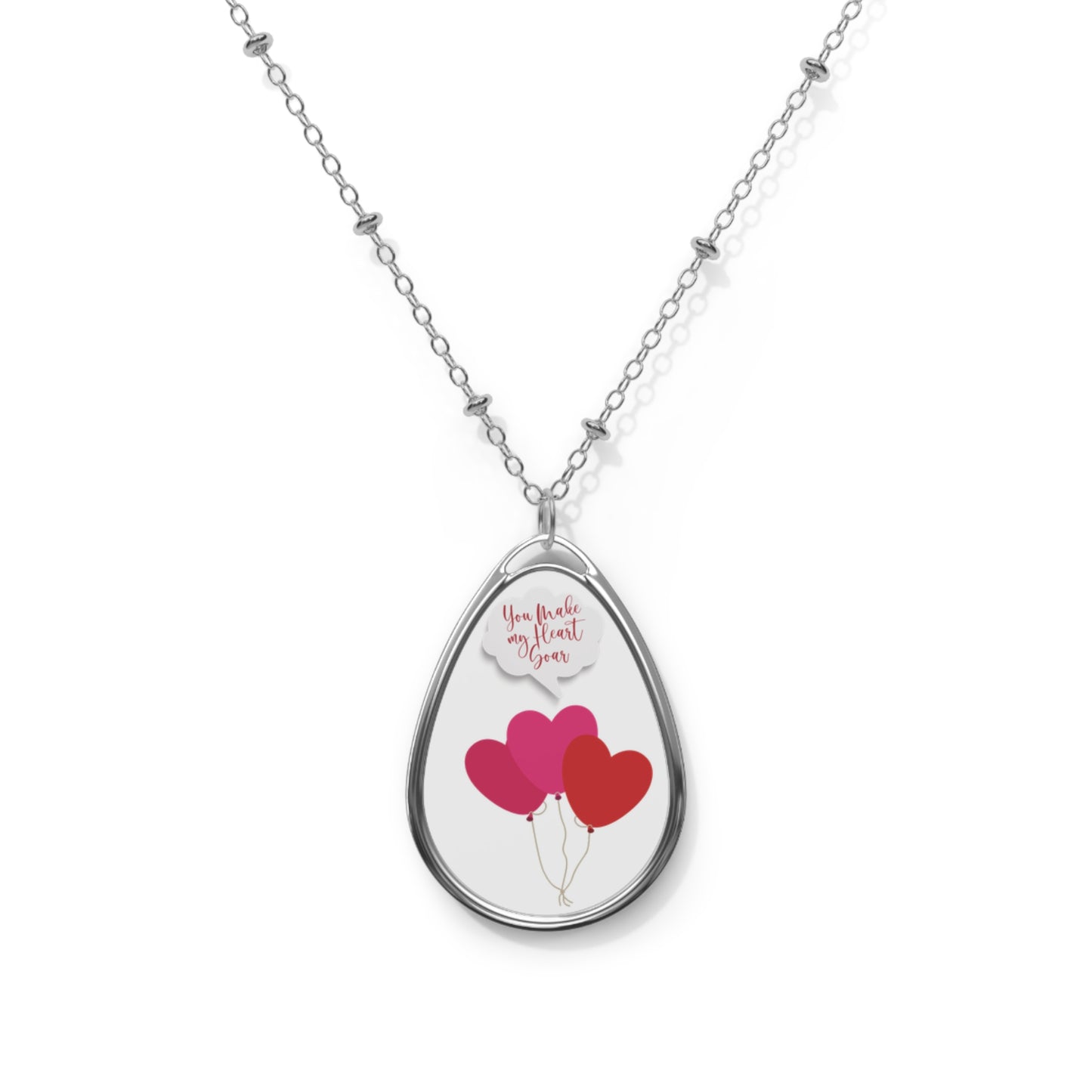 Playful Valentine Keepsake Ellipse Pendant For Anniversaries Heart Balloon Jewelry Design Love Inspired V-Day Necklace Gift For Someone Special