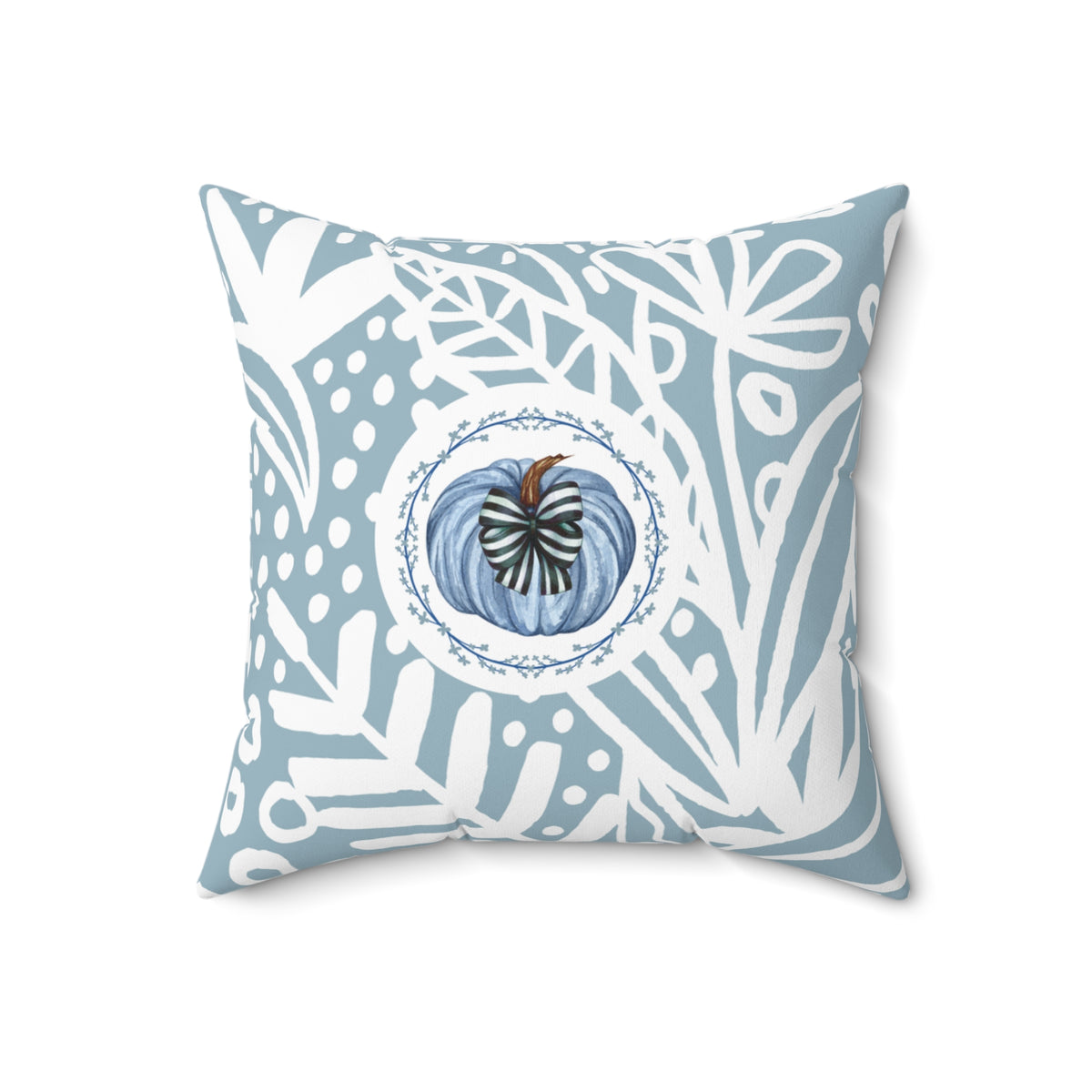 Blue Pumpkin Bow Fall Pillow — Double-Sided Autumn Accent Decor