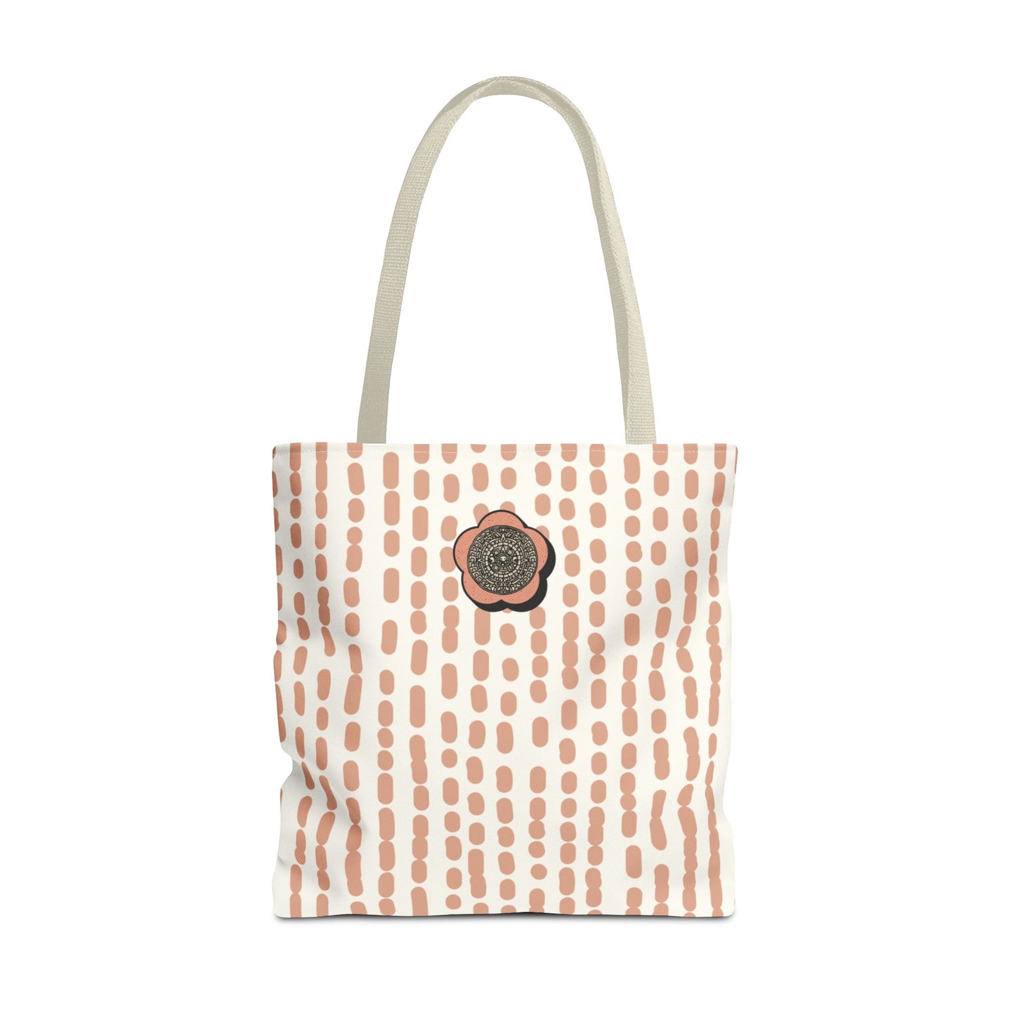 Elegant Bohemian Style Peach Abstract Tote With Medallion Accent Stylish Everyday vertical Pattern Carryall Fashionable Multipurpose Shopper
