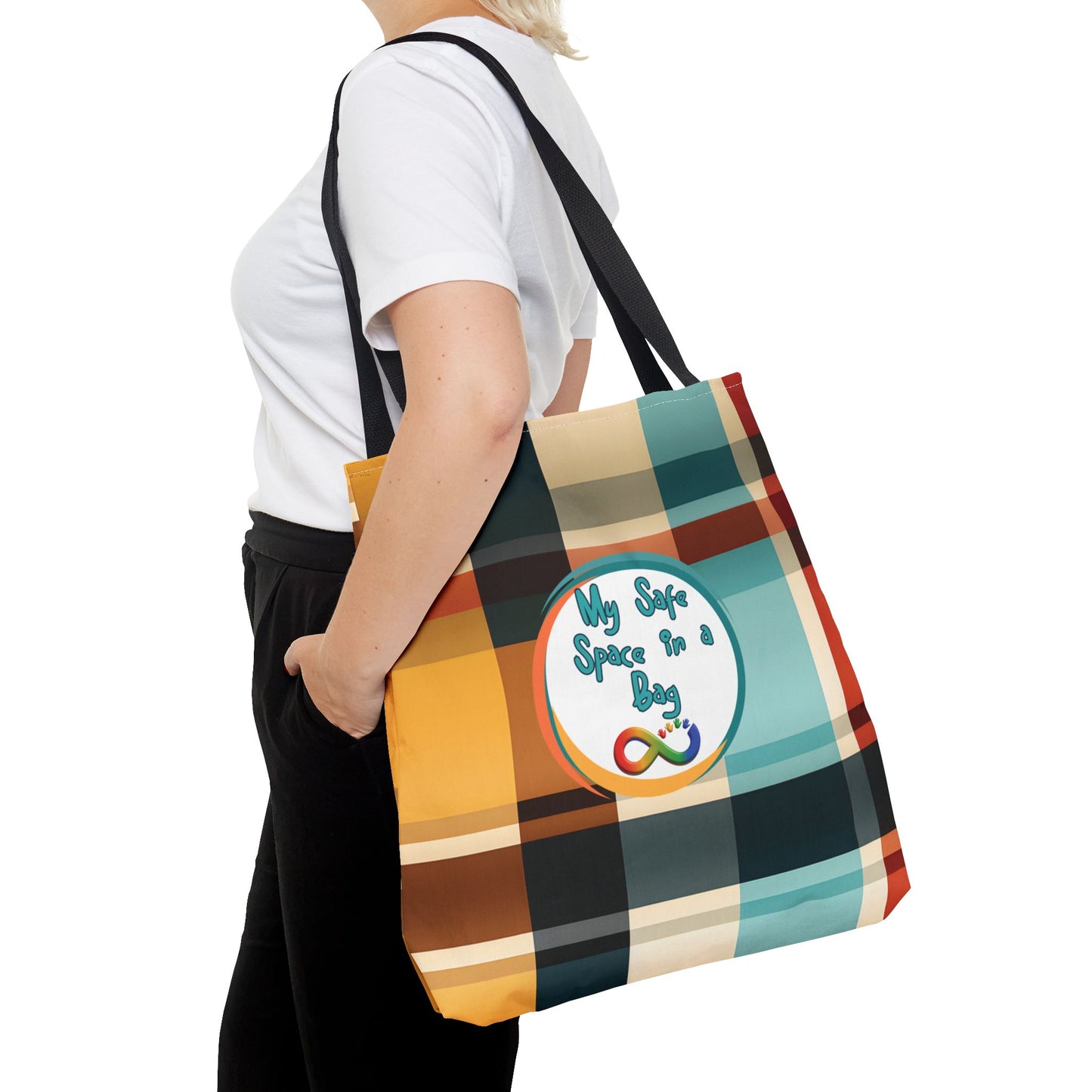 Plaid Autism Sensory Support Bag My Safe Space Neurodivergent Comfort Tote autism Awareness Schoolbag For Sensory Items Calming Essentials Therapy Bag