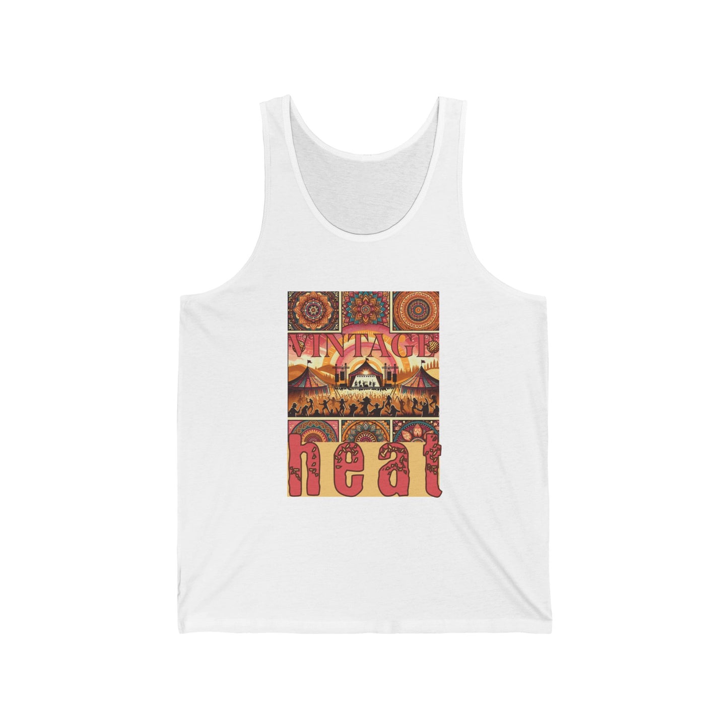 Vintage Heat Festival Tank Top Bohemian Desert Music Lover Tee Retro Aztec Art for Music Festivals and Concerts