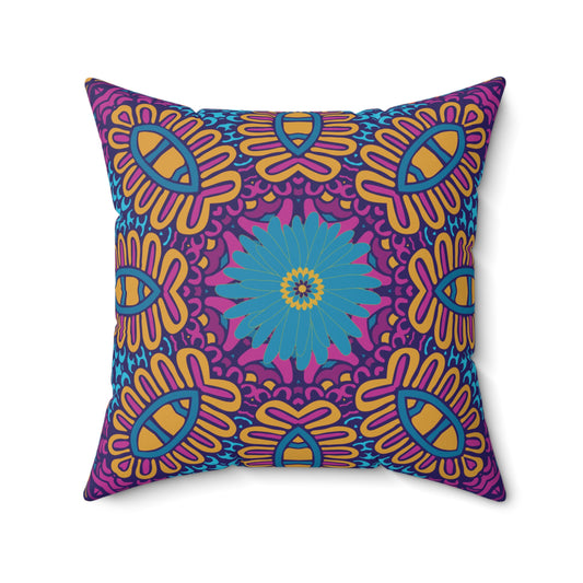 Mandala Pillow Purple and Blue Housewarming Gift Bold Pattern Art-Inspired Decorative Pillow Vibrant Home Decor Chair Cushion