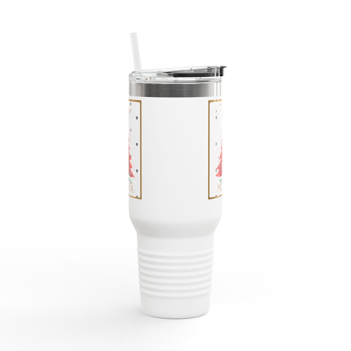 Mocha Christmas 40 oz Tumbler | Red Tree Holiday Travel Mug | Whimsical Winter Drinkware