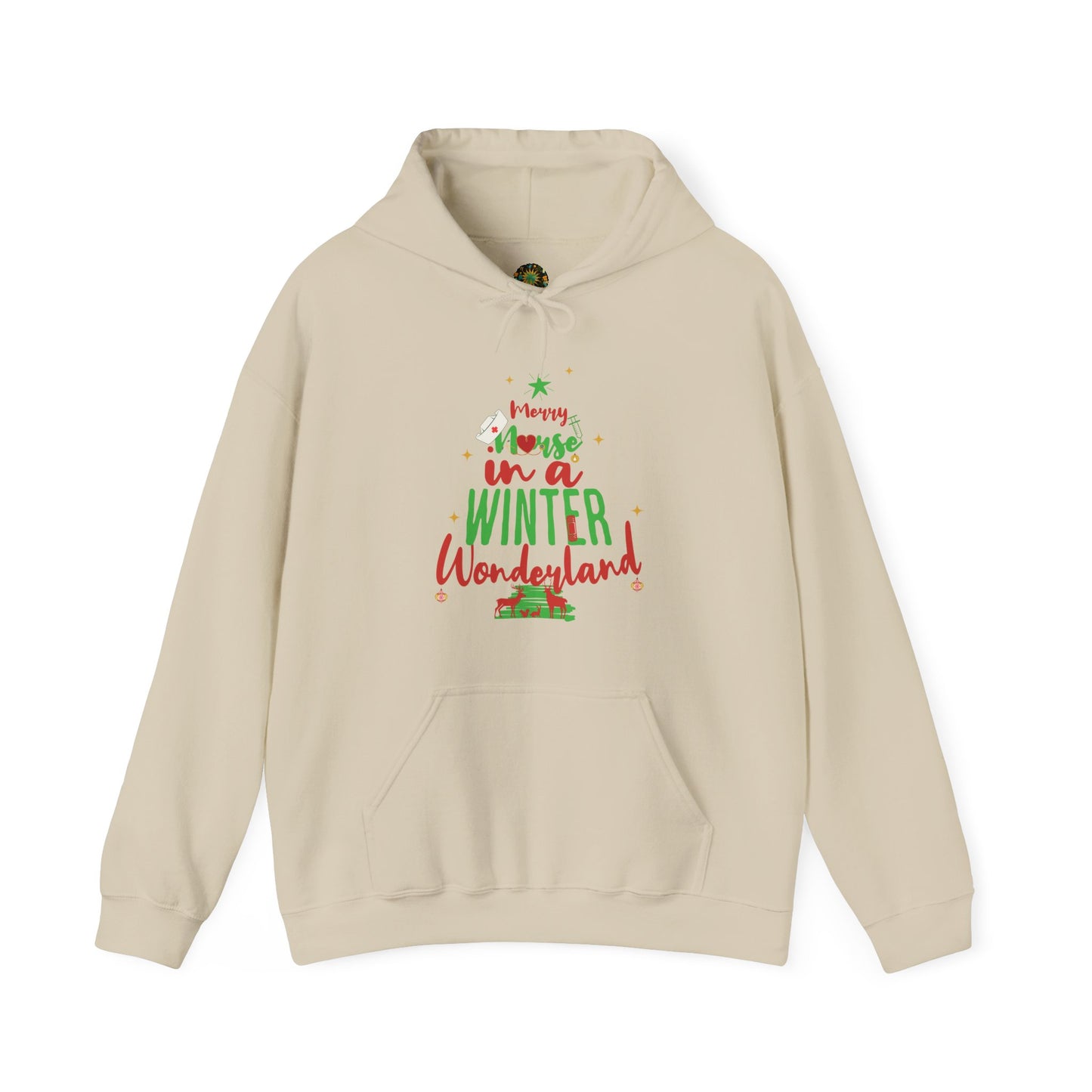 Christmas Design Hooded Nurse Sweatshirt Playful Christmas Graphic Healthcare Worker Seasonal Holiday Gift Winter Wonderland Hoodie