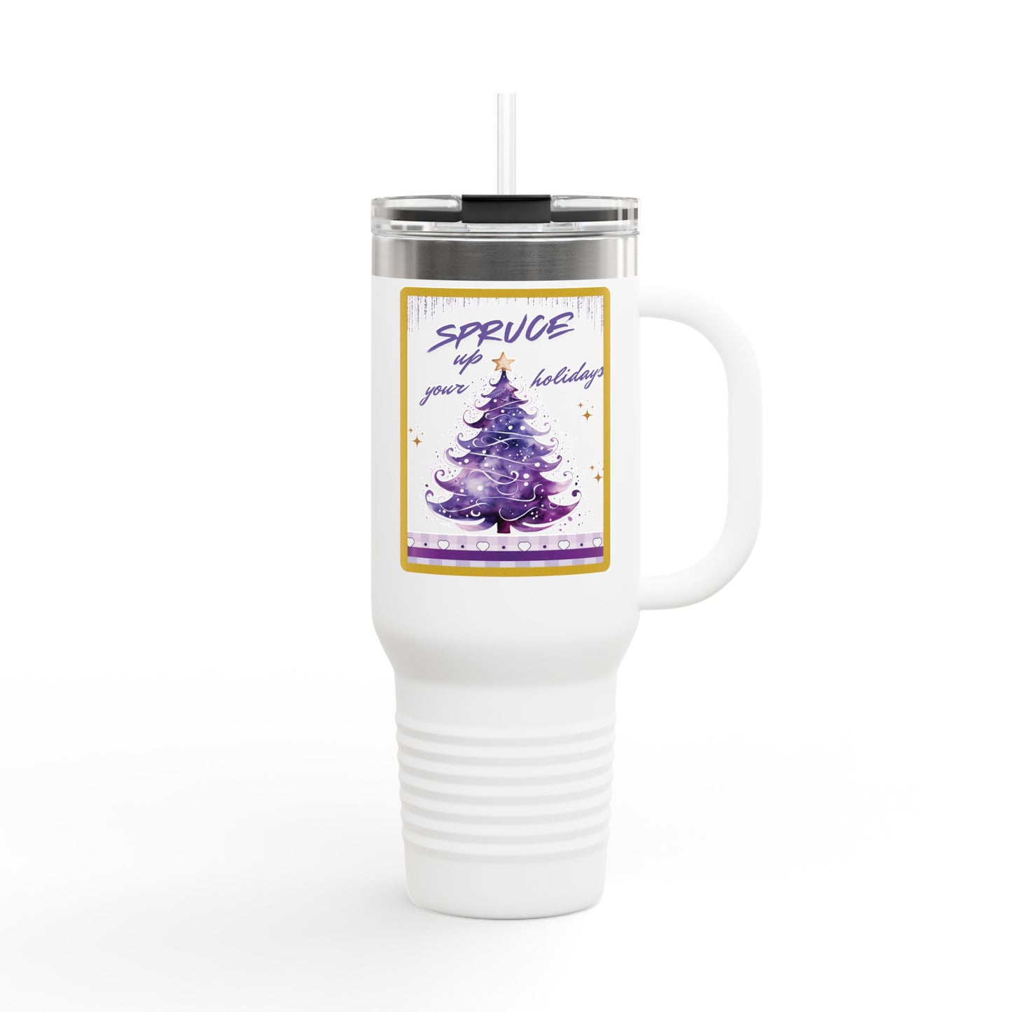 Spruce Up the Holidays 40 oz Christmas Tumbler | Purple Tree Holiday Travel Mug