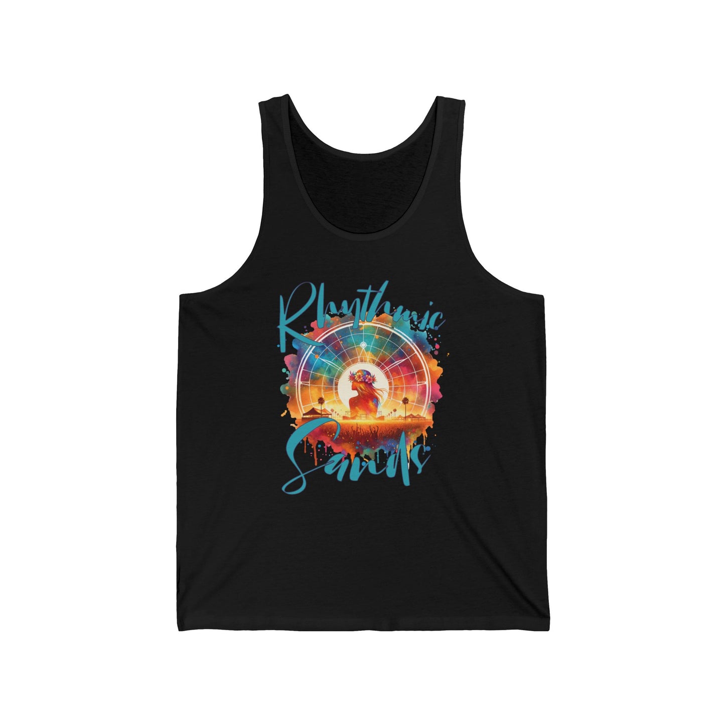 Rhythmic Sands Tank Top for Festivals, Music Lovers, Bohemian Desert Style Music, Colorful Music Festival Apparel